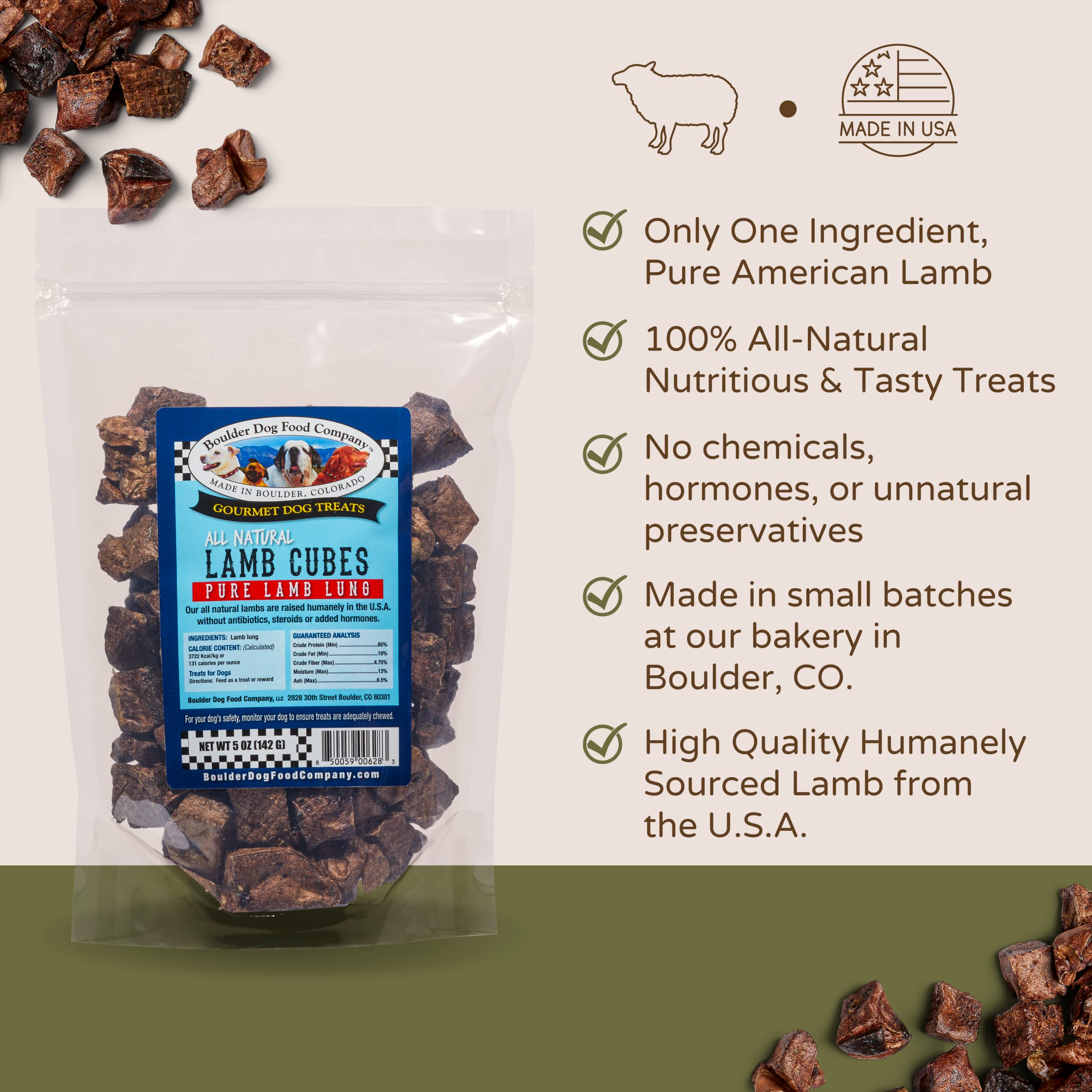 Boulder Dog Food Company Lamb Cubes - All Natural Dog Treats, Grain-Free, 5oz