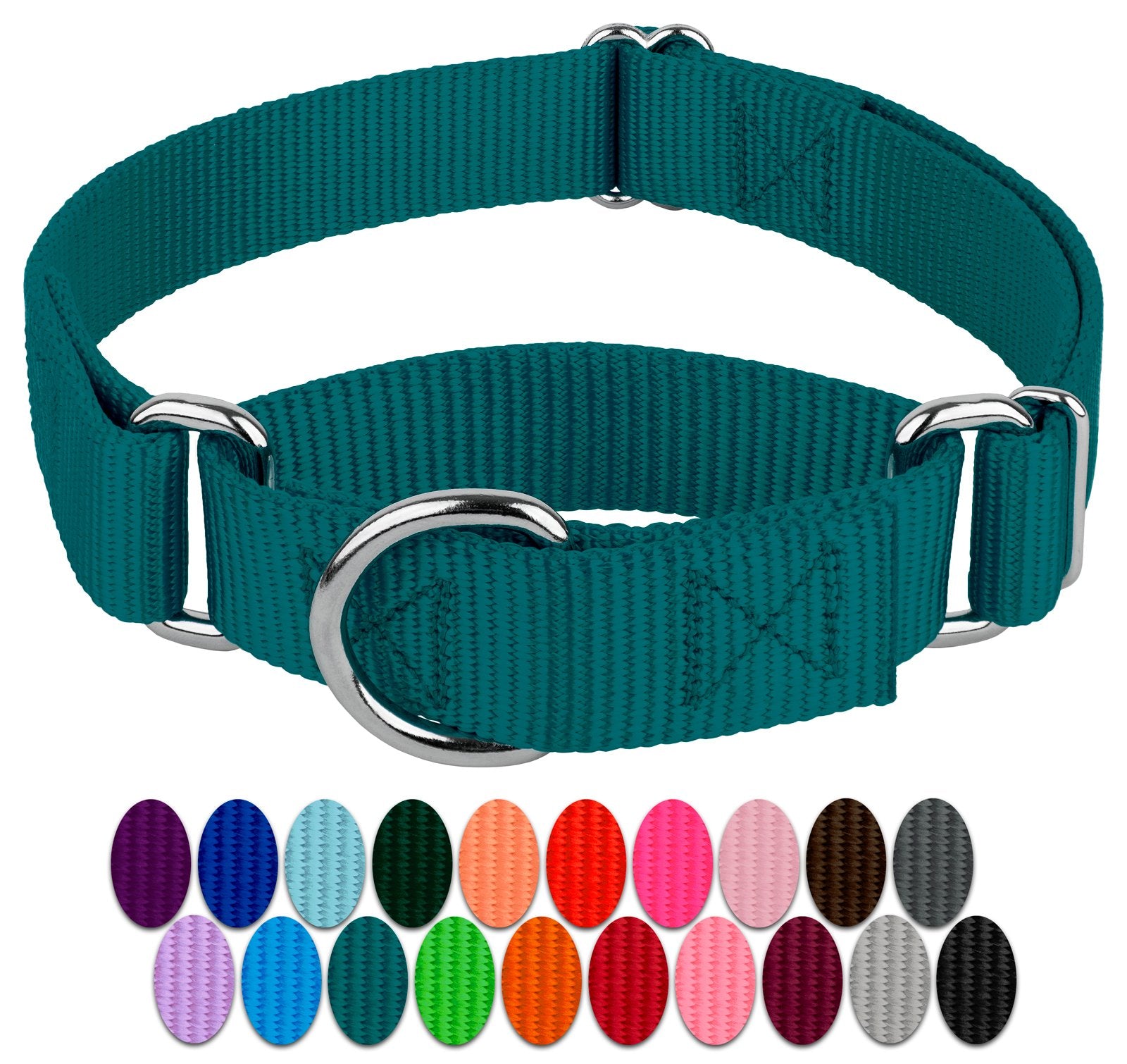 Country Brook Design - Teal Martingale Heavy Duty Nylon Dog Collar - 21 Vibrant Color Options (1 Inch Width, Large)