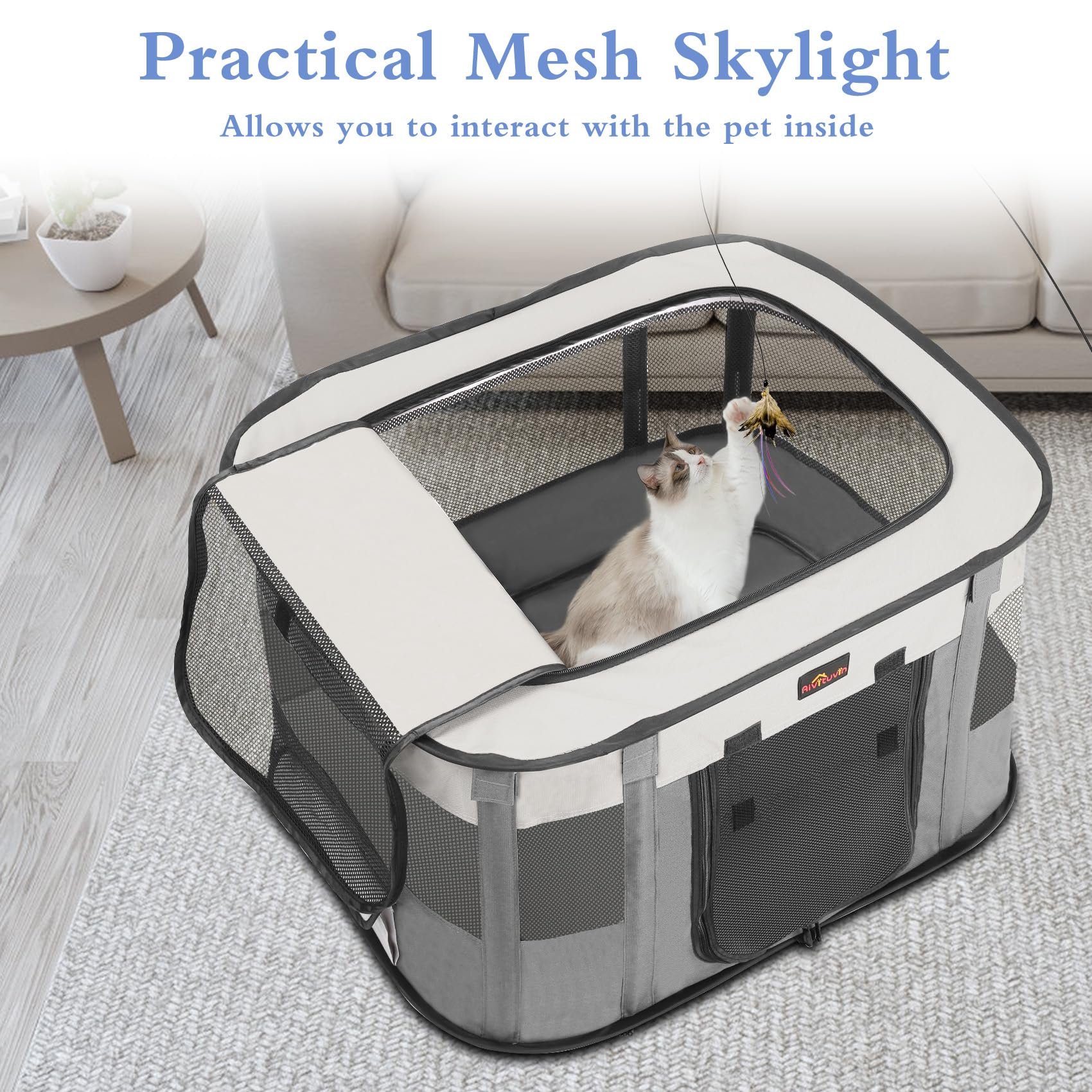 Aivituvin Dog Playpen, Portable Cat Pet Play Pen For Travel Camping Use, Foldable Dog Kennel Tent Crate With Carrying Bag For In