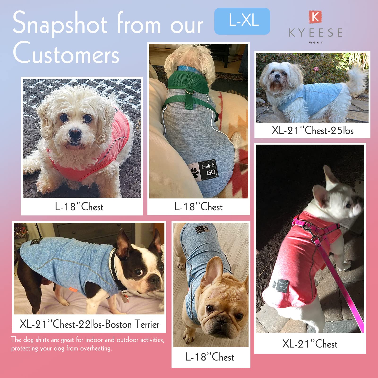 KYEESE 2Pack Dog Shirt with Reflective Stripe Athletic Tank Top Pet T Shirt Breathable Stretchy Sleeveless Dog Vest,Lake Blue+Ro