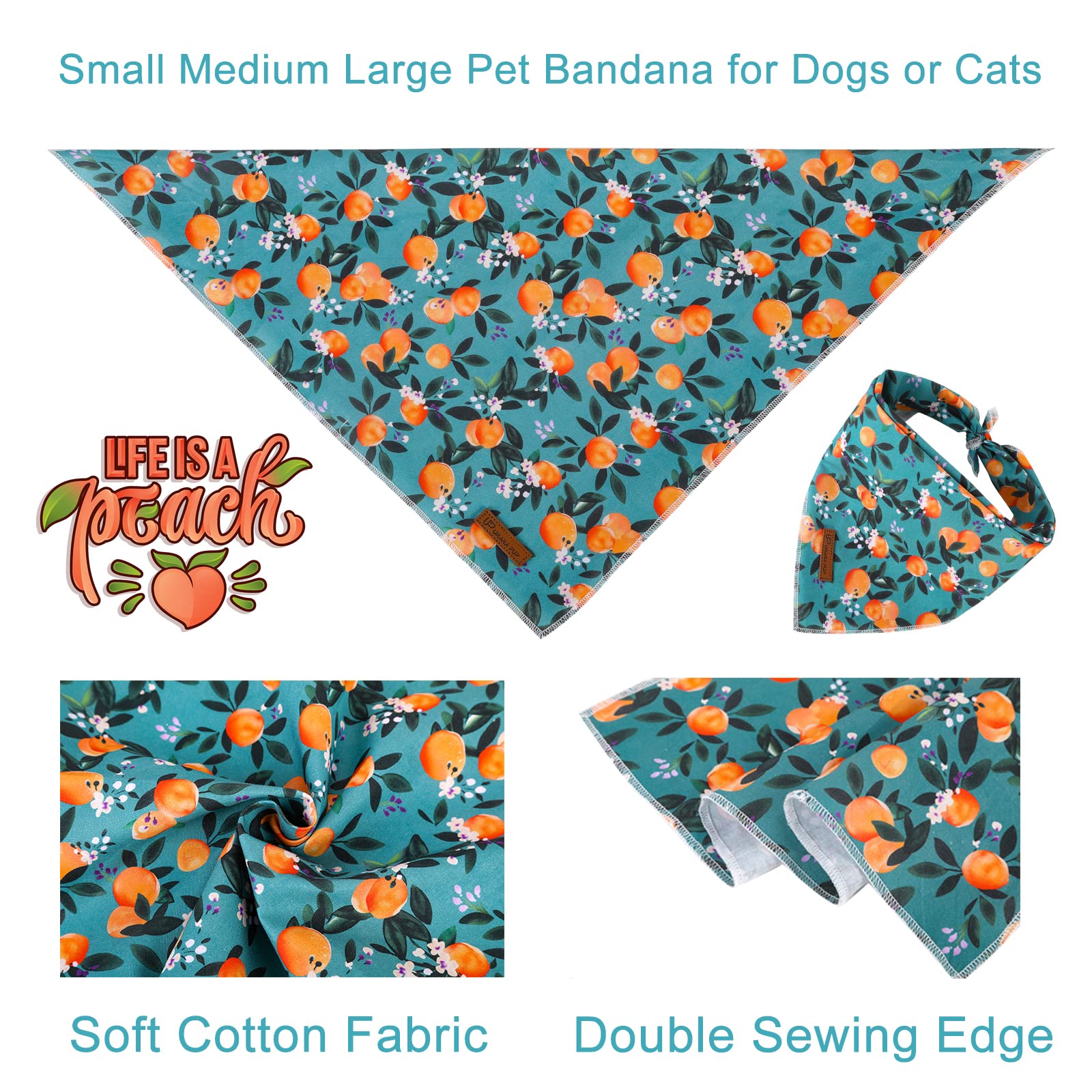 Up Urara Pup Summer Dog Bandana - Comfortable Cotton Triangle Scarf For Puppy, Small Dogs Or Cats - Washable Pet Kerchief, Peach