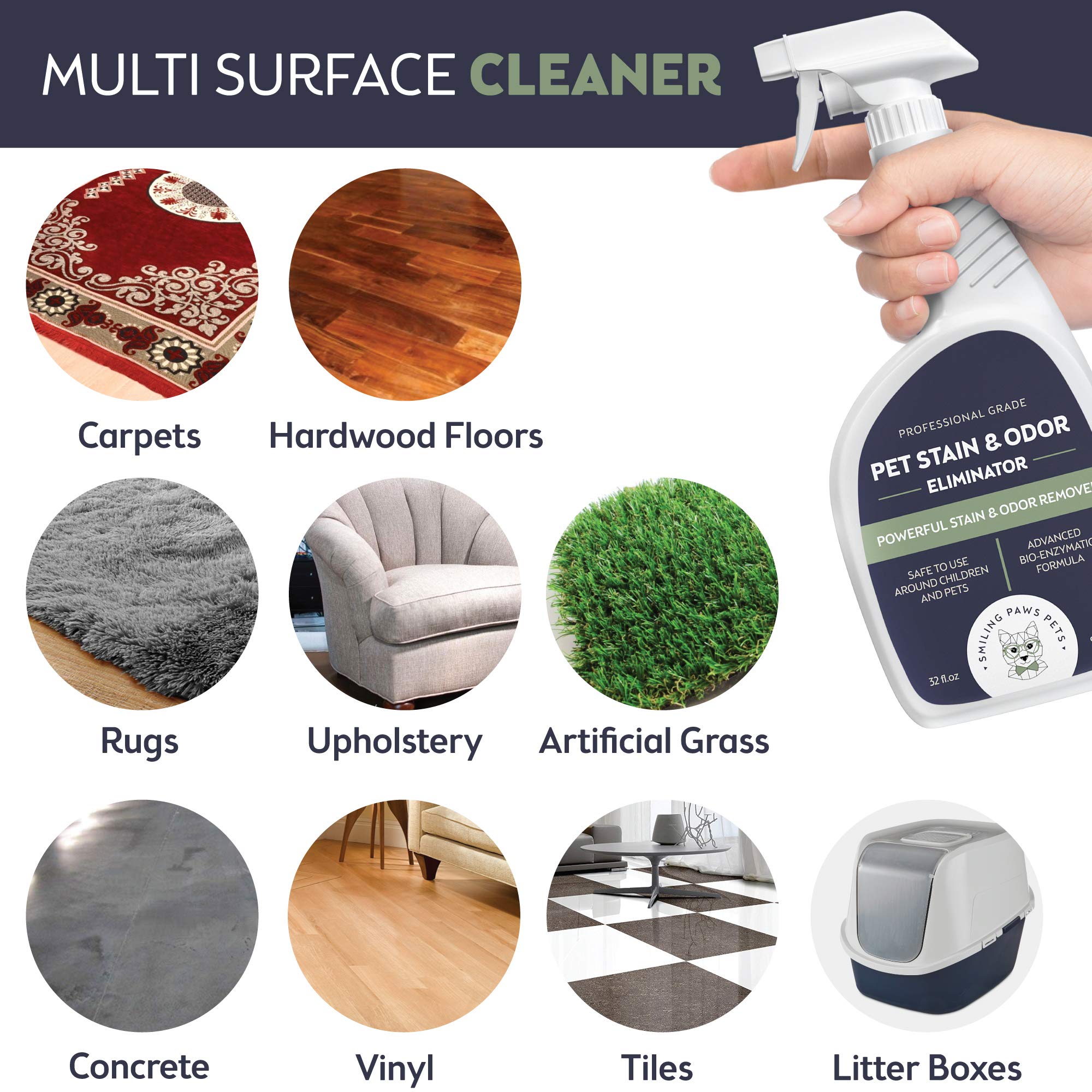 Smiling Paws Pets Cat Urine Odor Remover, Professional Dog Urine Cleaner Solution, Pet Odor & Scent Eliminator - Remove Dog & Ca