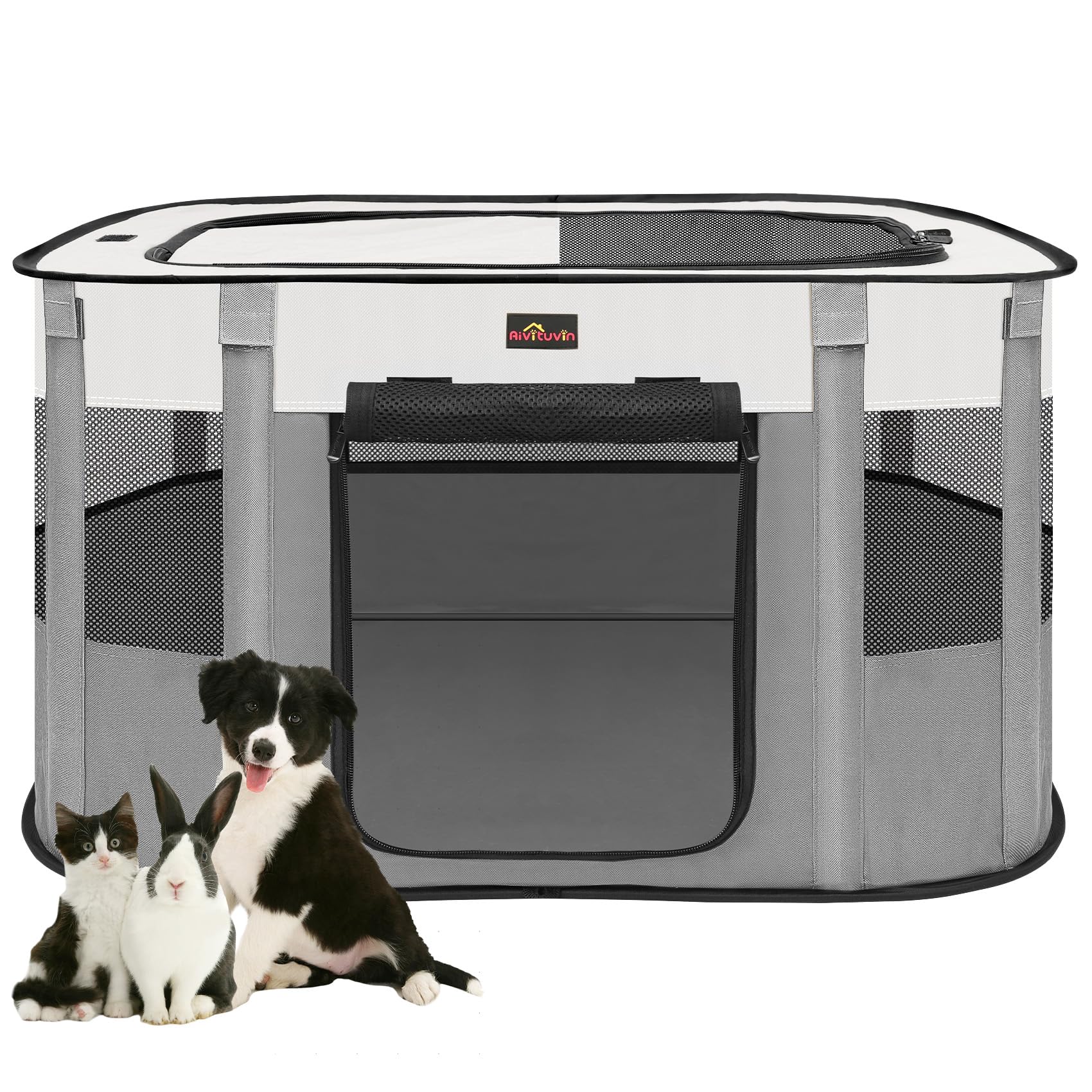 Aivituvin Dog Playpen, Portable Cat Pet Play Pen For Travel Camping Use, Foldable Dog Kennel Tent Crate With Carrying Bag For In