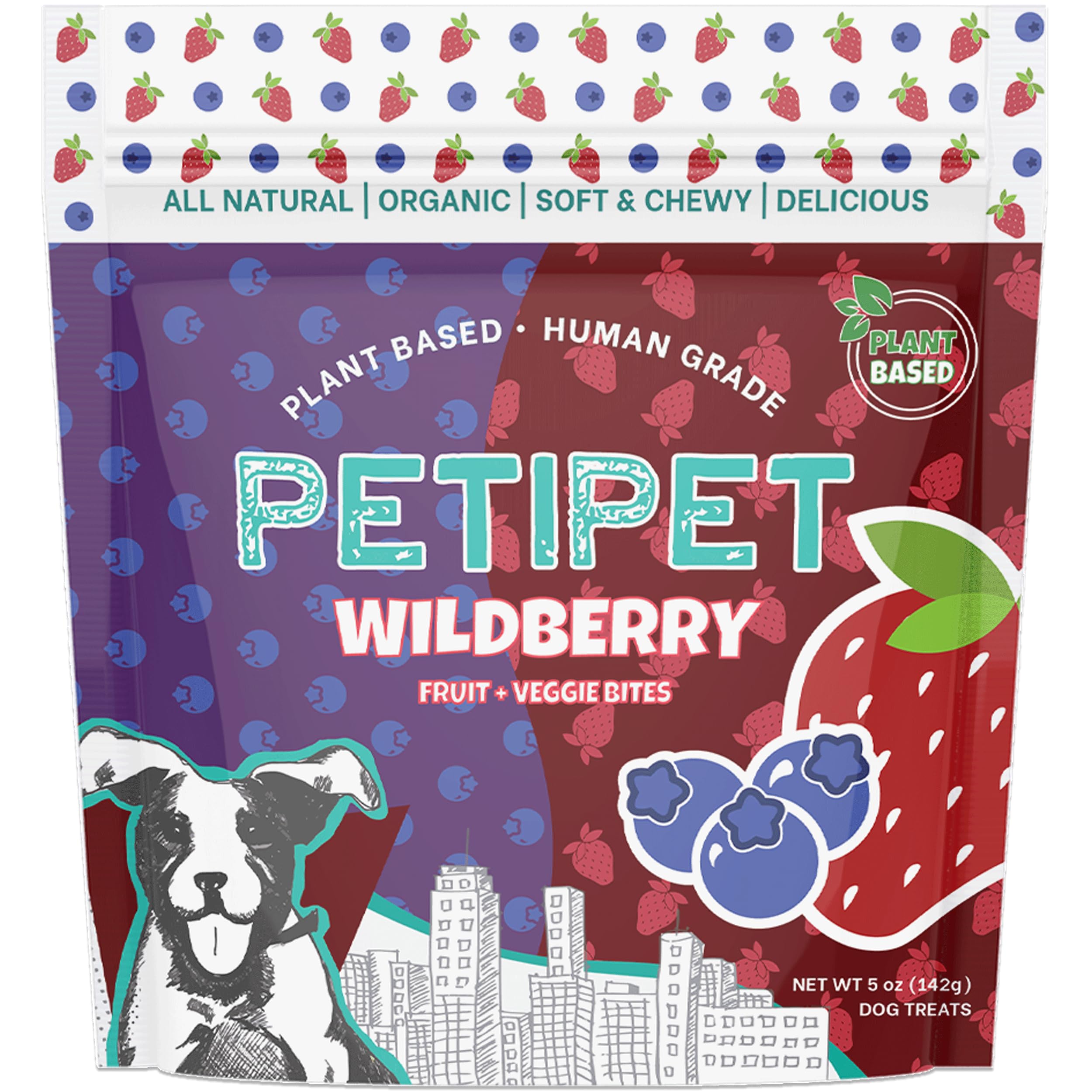 PETIPET Wildberry Plant-Based Fruit Dog Treats - Strawberry, Apple, Blueberry Soft & Chewy - Vegetarian, Vegan Dog Treats with O