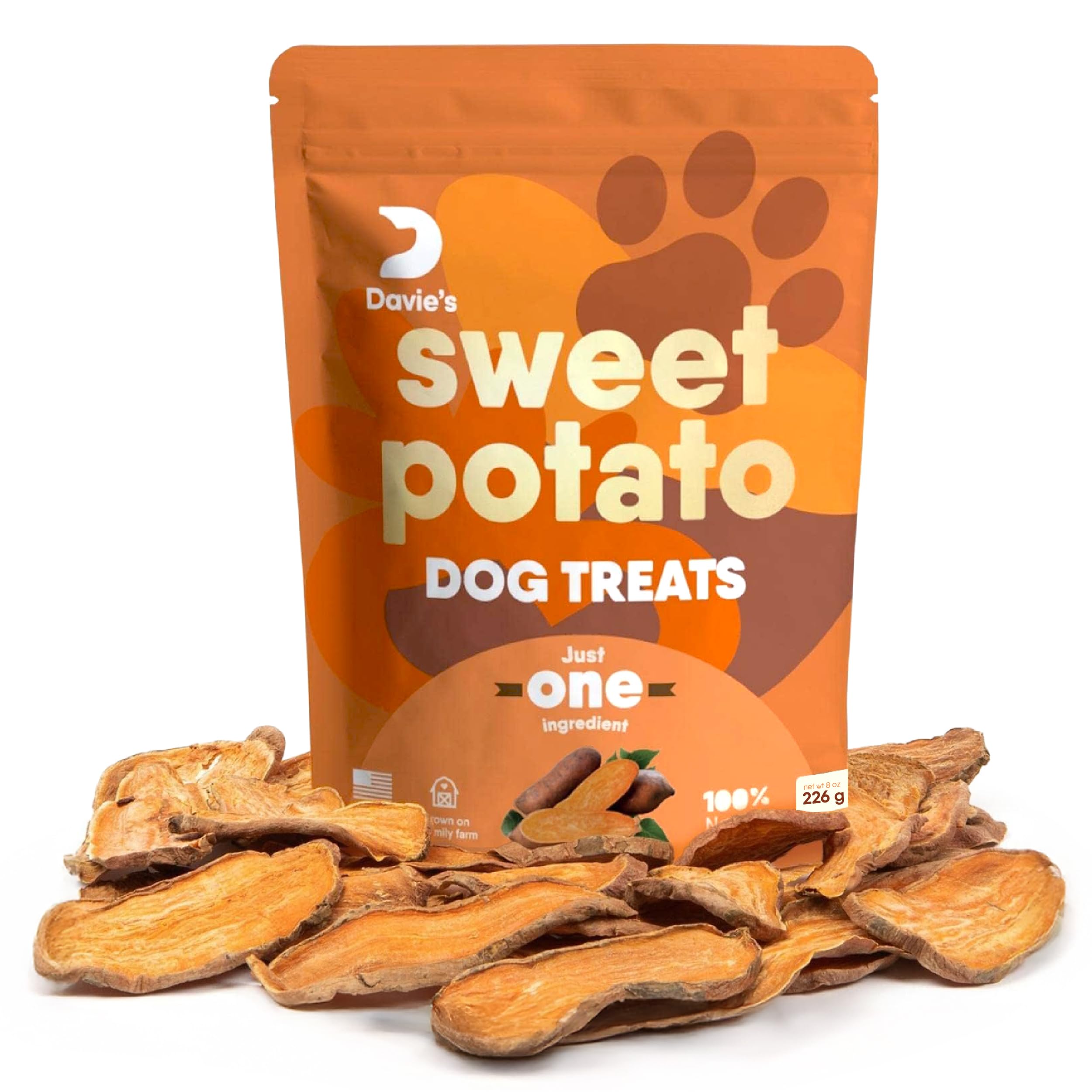 Davies Sweet Potato Dog Treats - Healthy Treats Made in USA Only, Natural Treats, Healthy Dog Chews, Low Fat Treats, 0.5 lb. Ba
