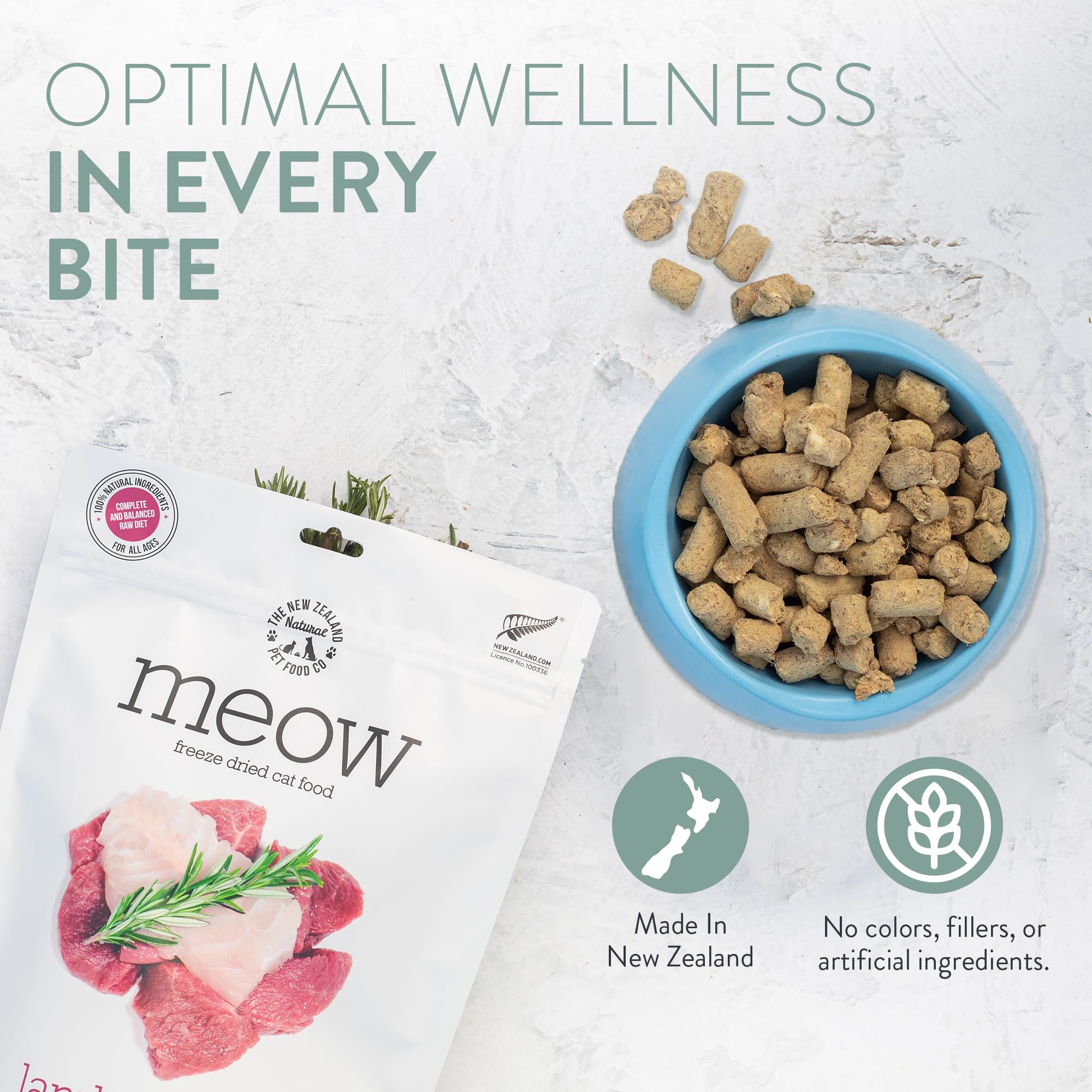 The New Zealand Natural Pet Food Co. Meow Freeze Dried Cat Food - Beef & Hoki Recipe, High Protein Cat Treats, Meals & Toppers,