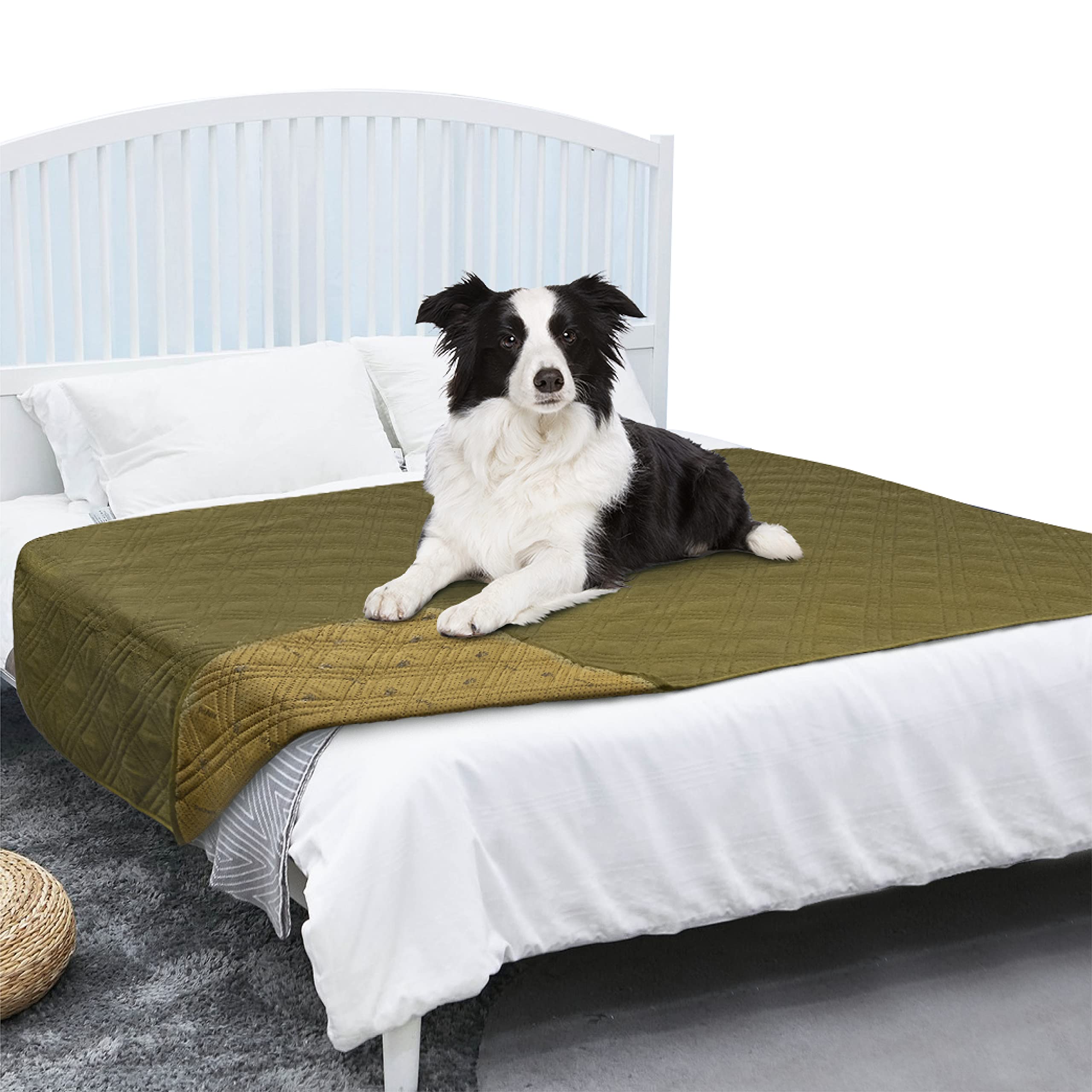 Petami Waterproof Dog Bed Cover Pet Blanket For Xl Large Dog, Couch Cover Sofa Furniture Protector For Dogs Cat, Reversible Water-Resistant Anti-Slip Pad Mat Quilt Washable, 102X82 Olive