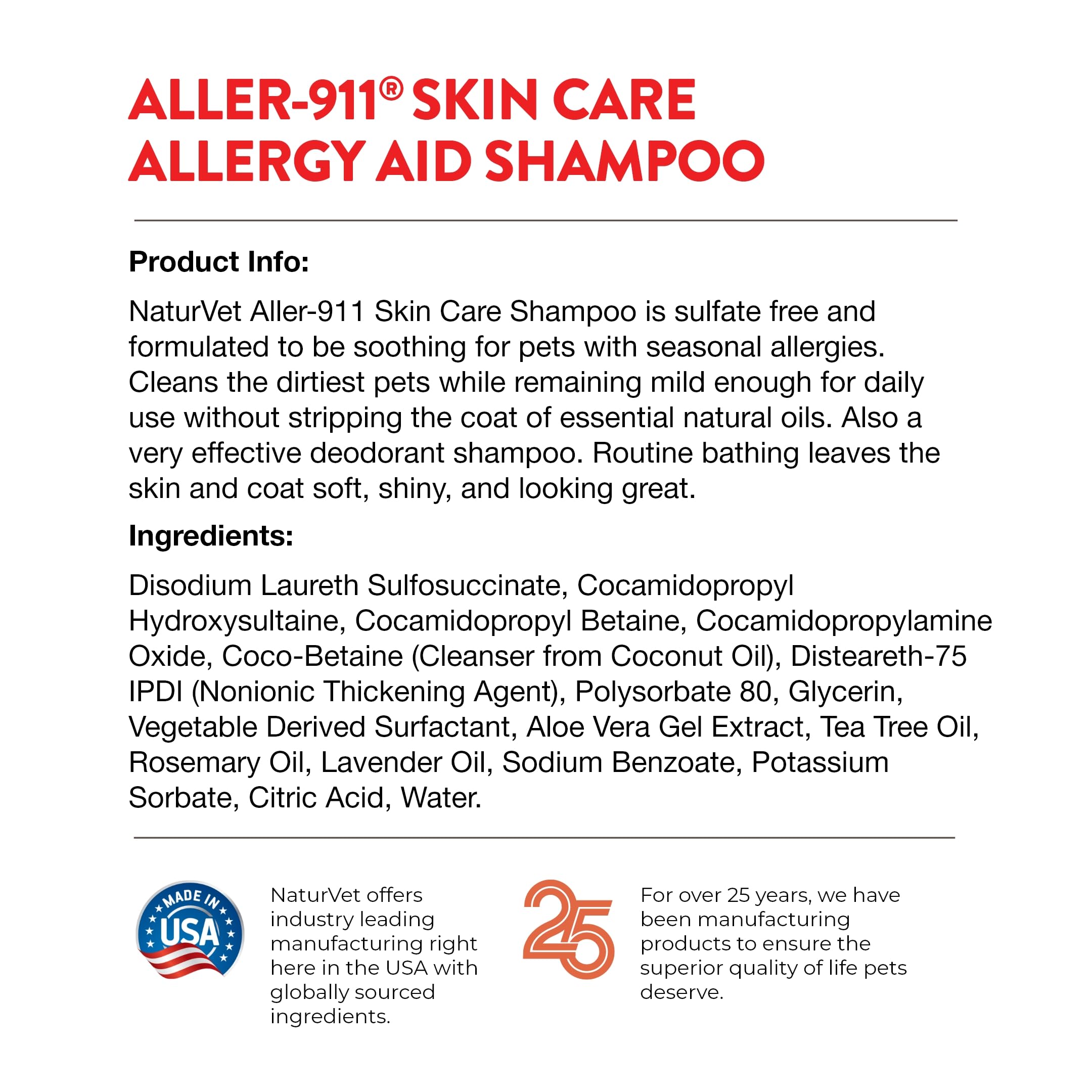 Naturvet Aller-911 Skin Care Allergy Aid Pet Shampoo With Aloe Vera – Pet Health Supplement Shampoo & Grooming Aid For Dermatitis, Dog Skin Allergies, Itching, Hot Spots, Cat Rashes – 16 Oz.