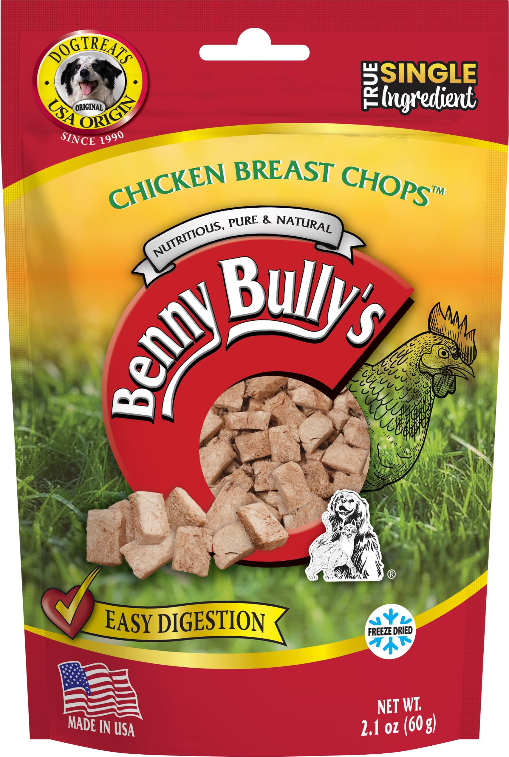 Benny Bullys Chicken Breast Chops - Freeze Dried Dog Treats - 60g/ 2.1oz (2 Pack)