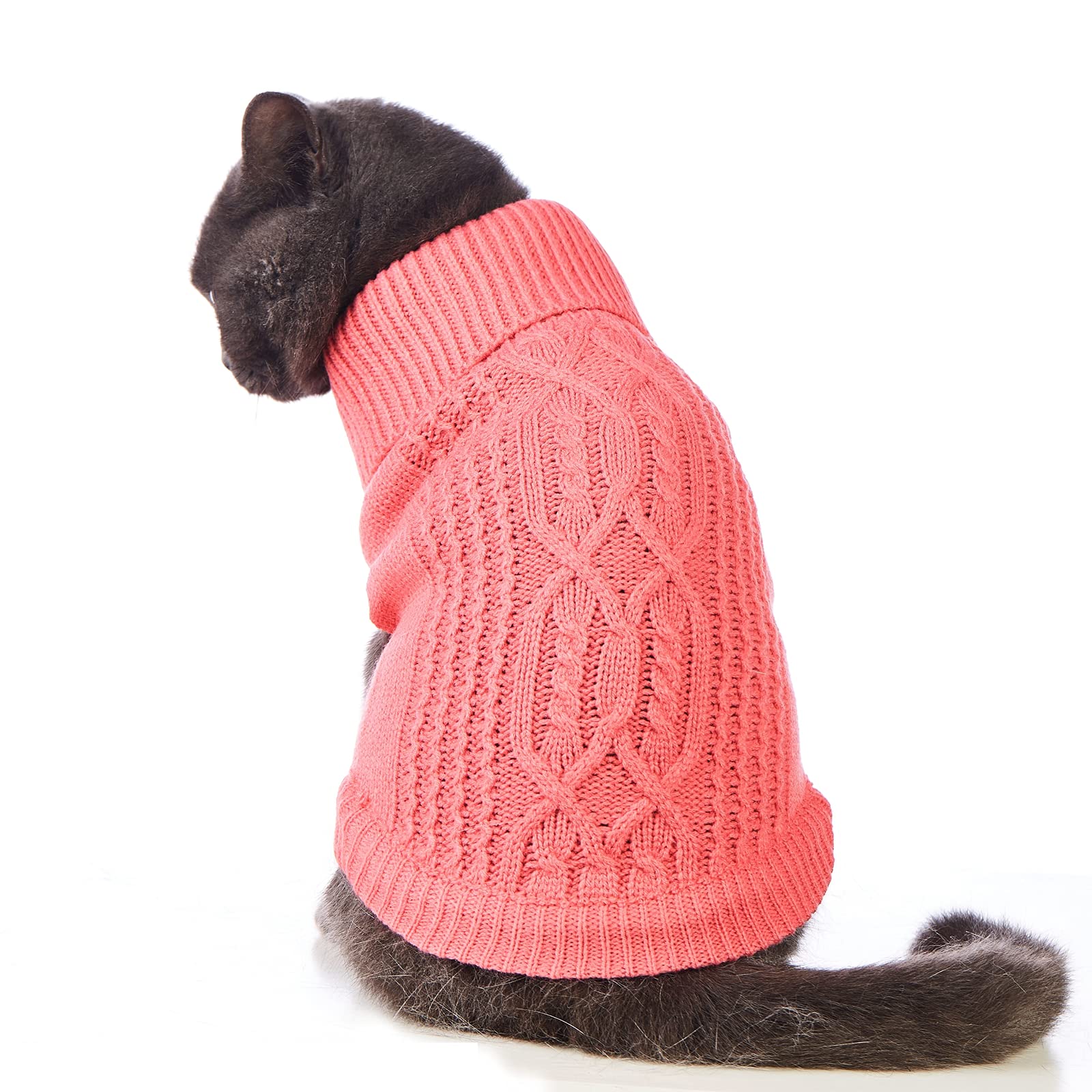 Jnancun Cat Sweater Turtleneck Knitted Sleeveless Cat Clothes Warm Winter Kitten Clothes Outfits For Cats Or Small Dogs In Cold Season (Large, Pink)