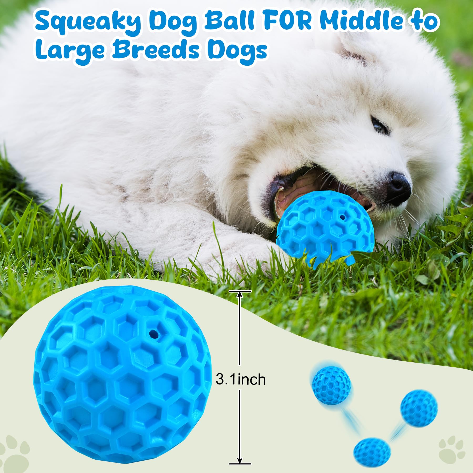 Zrifaqesw Squeaky Dog Toys For Aggressive Chewers, Indestructible Dog Balls For Aggressive Chewers, Squeaky Balls For Dogs, Inte