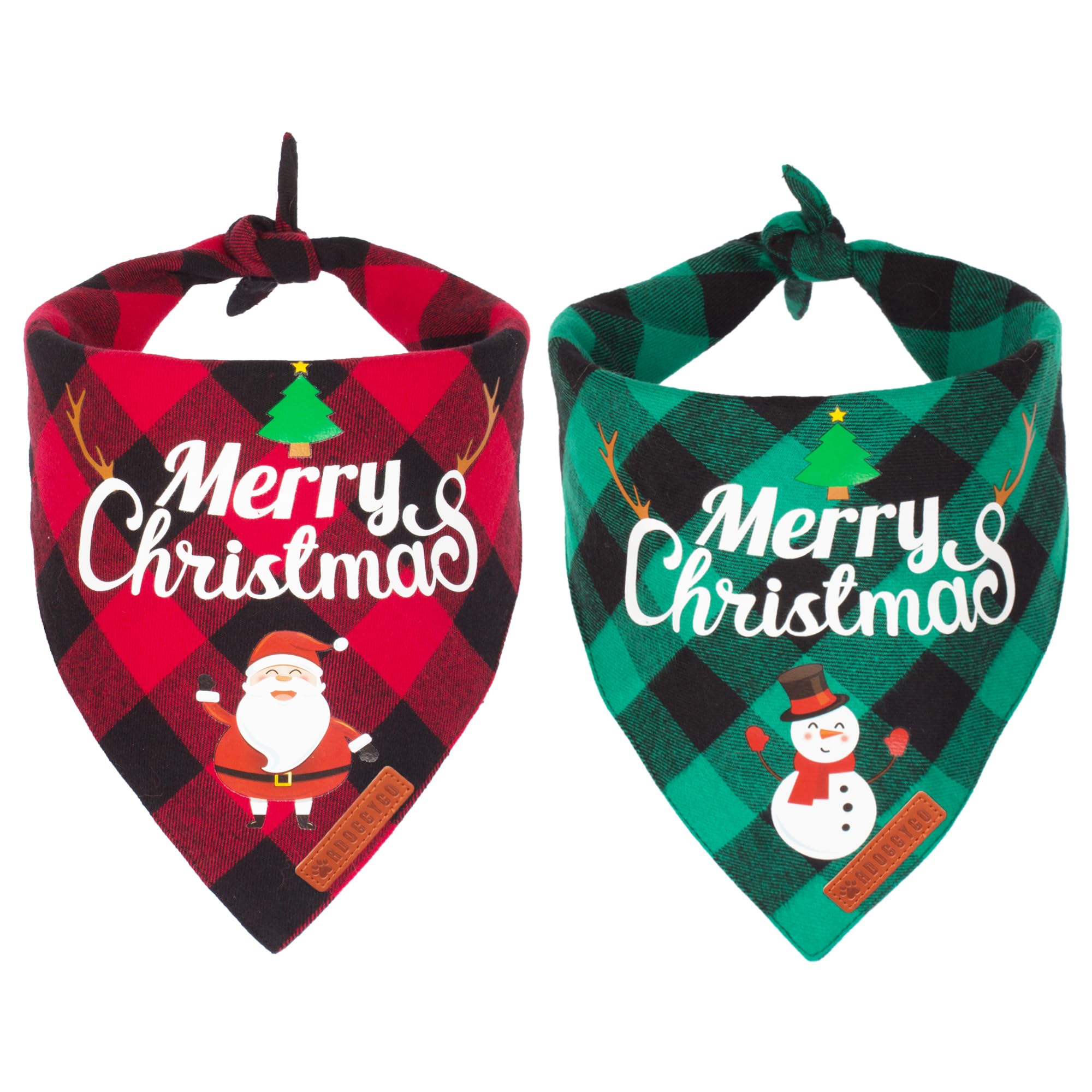Adoggygo 2 Pack Dog Bandana Christmas Classic Plaid Pet Scarf Triangle Bibs Kerchief Merry Christmas Santa Snowman Print Pet Bandana For Large X-Large Dogs Pets (Christmas-1, X-Large)