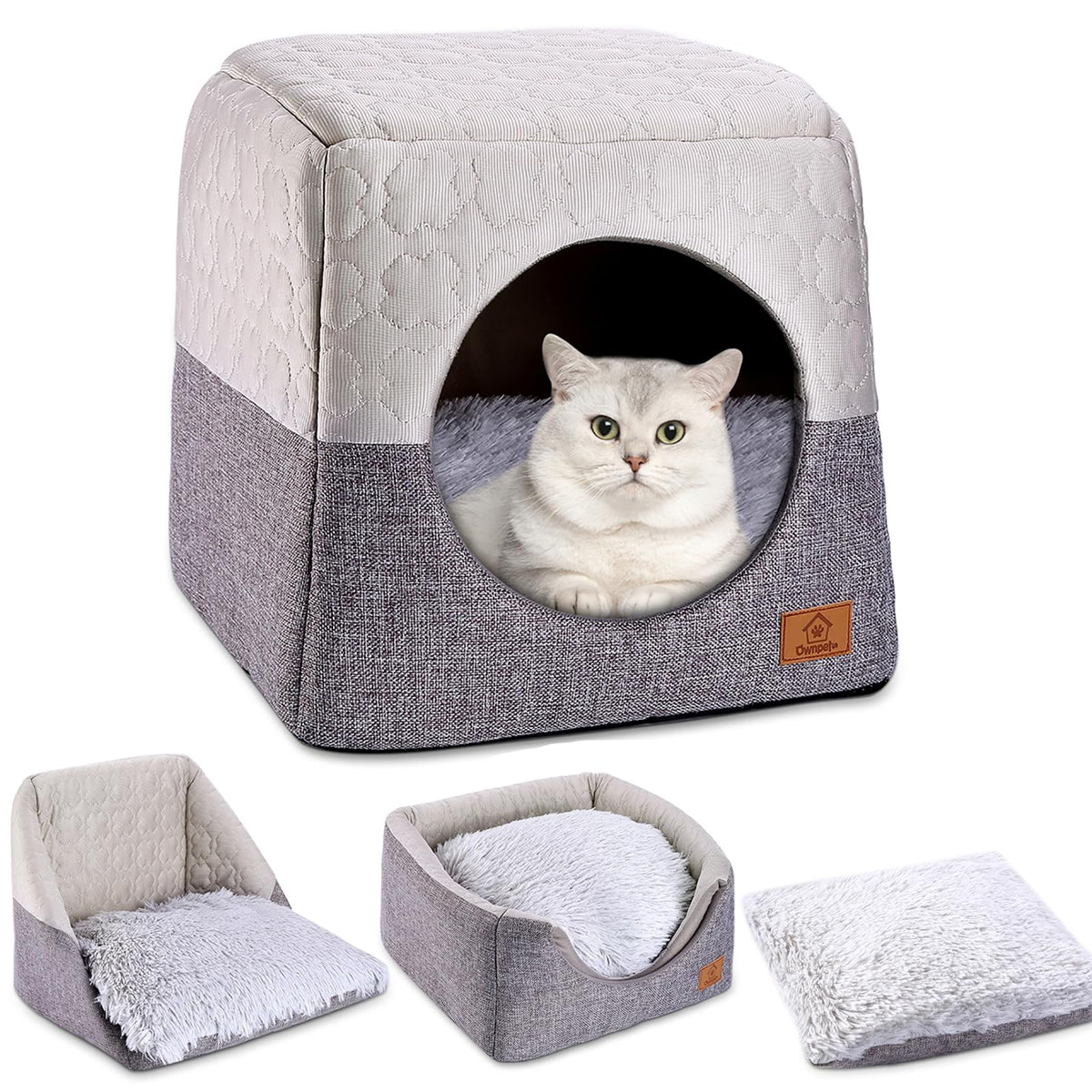 Ownpets Cat Bed For Indoor Cats, 3-In-1 Foldable Cat Cave Bed Cat Houses With Removable Washable Cushion Soft And Self Warming C