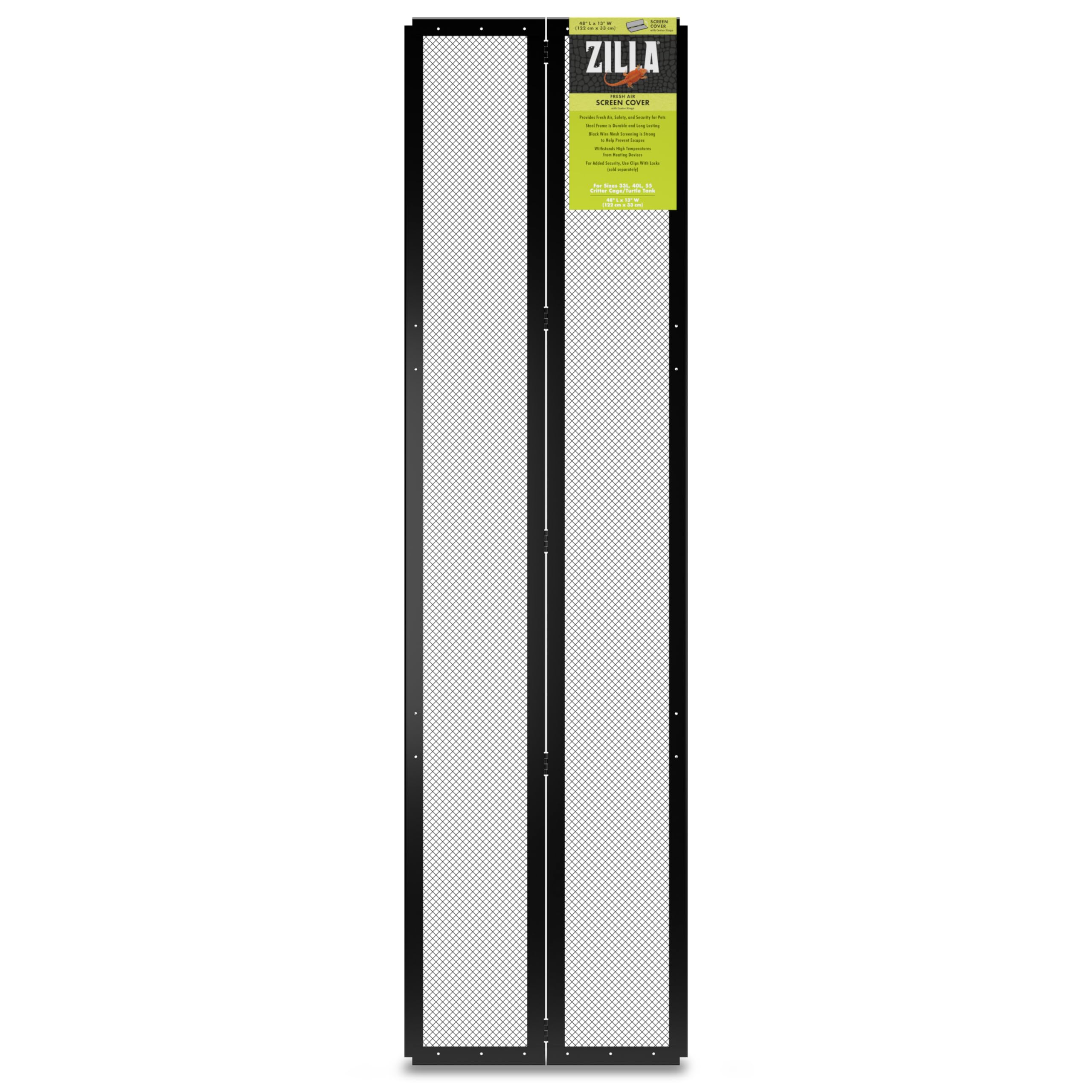 Zilla Reptile Terrarium Screen Cover, 48" x 13", Black, Steel, Model 11667