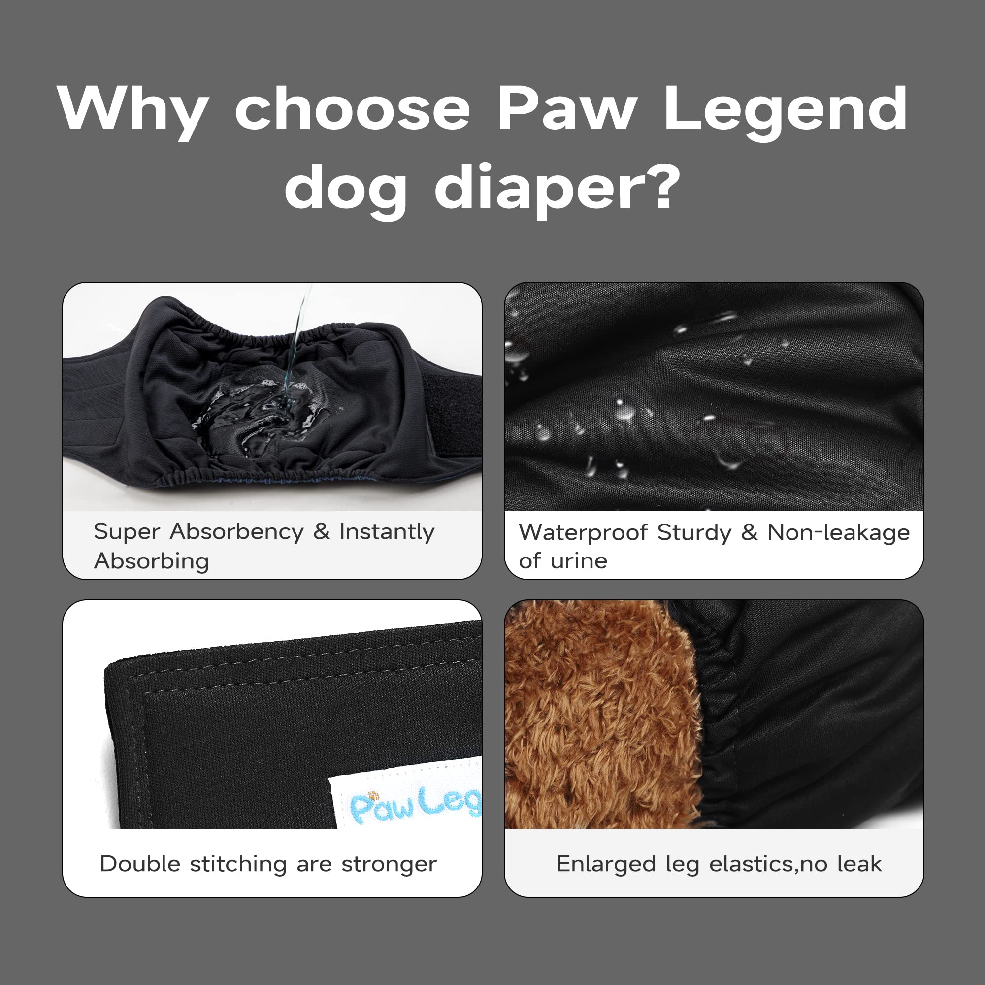 Paw Legend Washable Dog Belly Band Wrap Diapers For Male Dog | High Absorbing Puppy & Doggy Diapers Male (3 Pack,Black,Black,Black,Small)