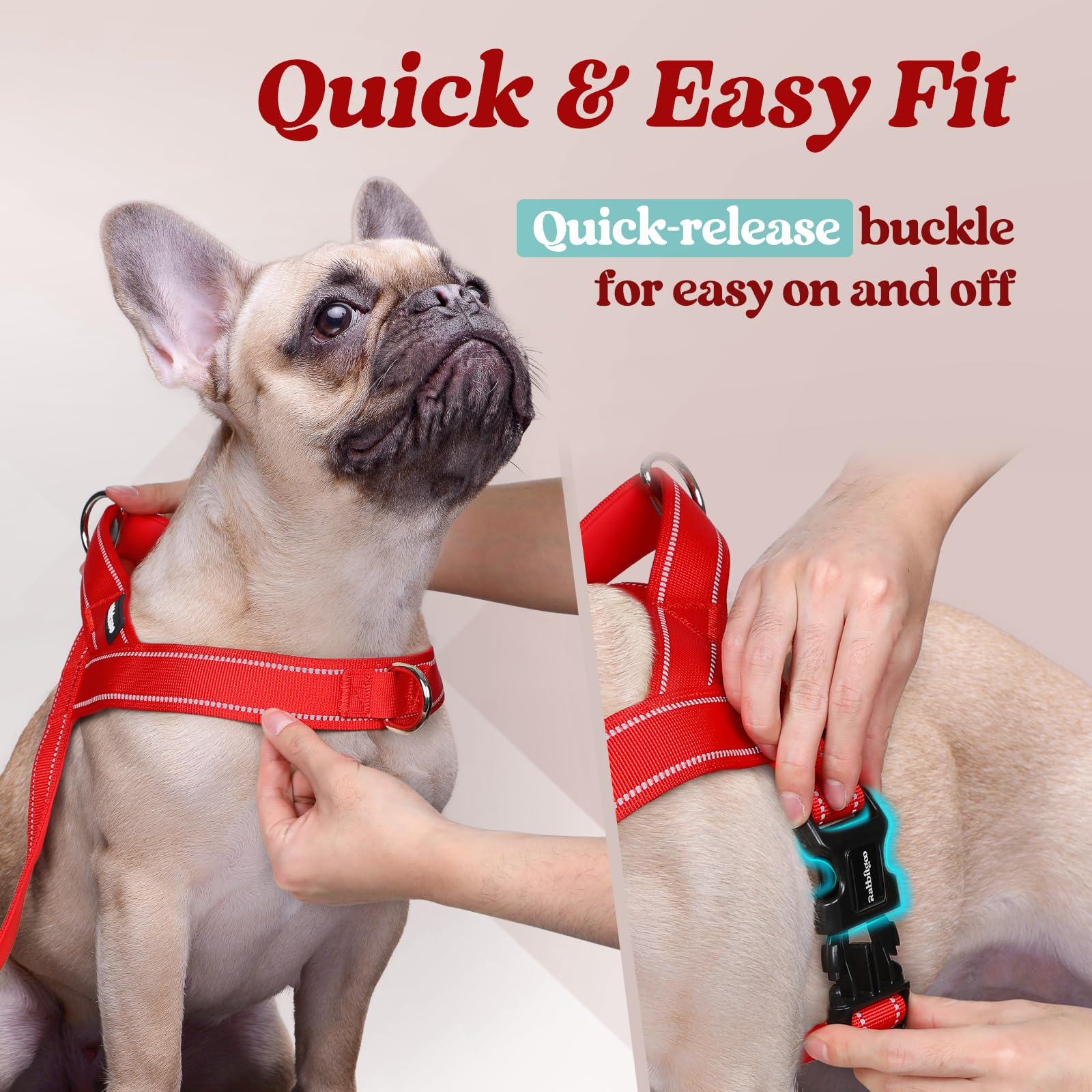 Rabbitgoo Dog Harness No Pull, Quick Fit For Medium Sized Dog With Soft Padded Handle, Chest Adjustable Reflective Pet Vest, No