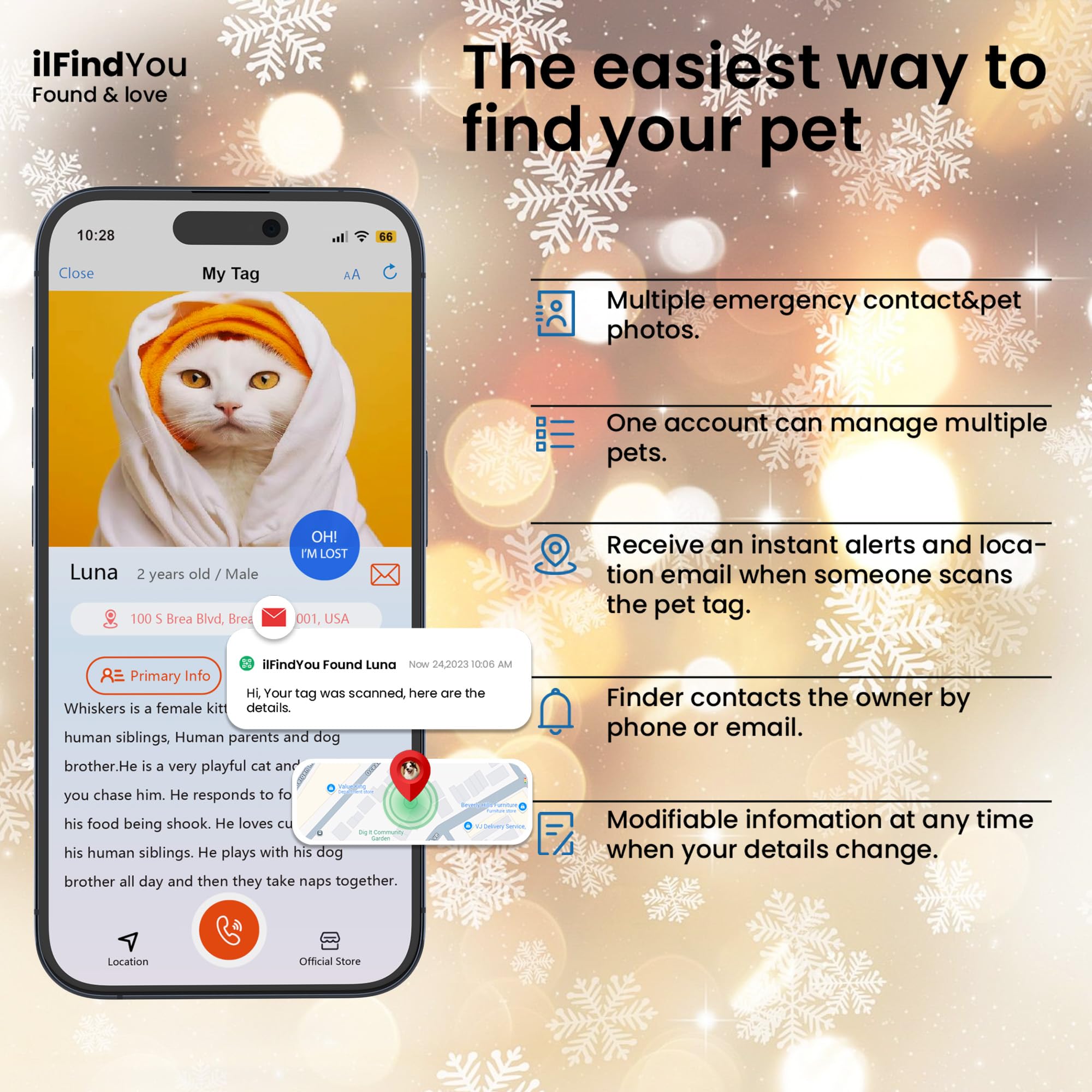 Ilfindyou Christmas Cat Collar Breakaway With Bells, Xmas Patterns Kitten Collar With Qr Code Cat Tag Christmas Pattern