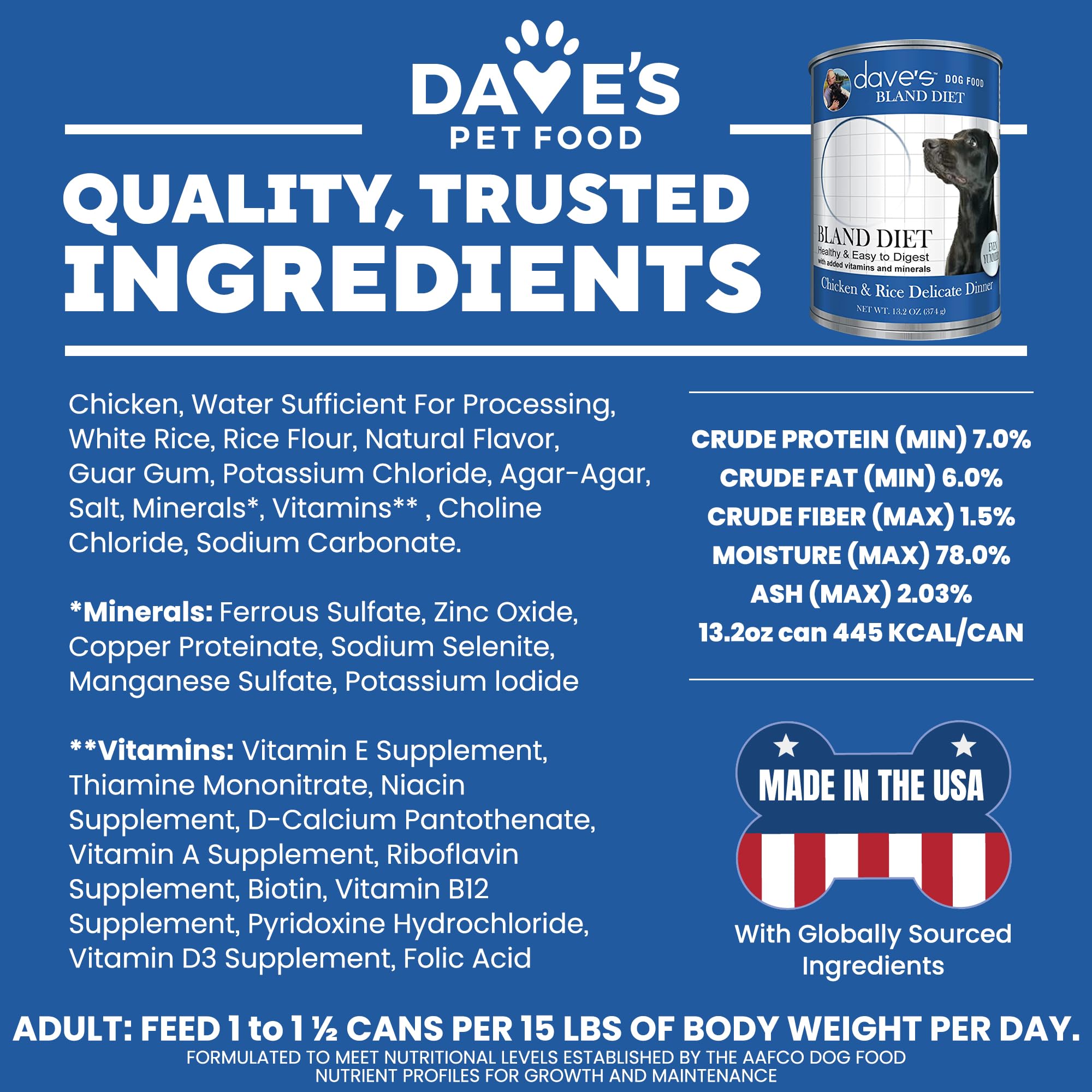 Daves Pet Food Bland Diet Dog Food (Chicken & Rice), Sensitive Stomach, Easy to Digest, Gluten-Free, Digestive Care, Wet Canned