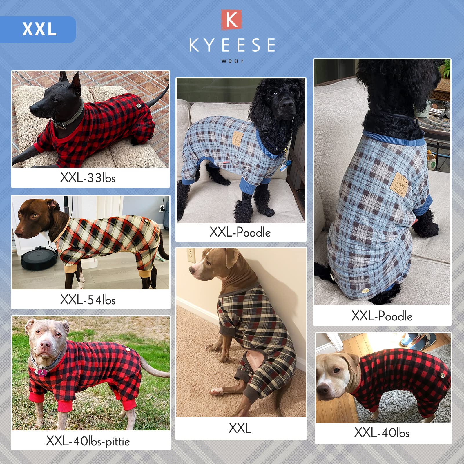 Kyeese Dog Pajamas For Large Dogs Plaid Soft Material Lightweight Dog Pajamas Onesie Dogs Shedding Cover