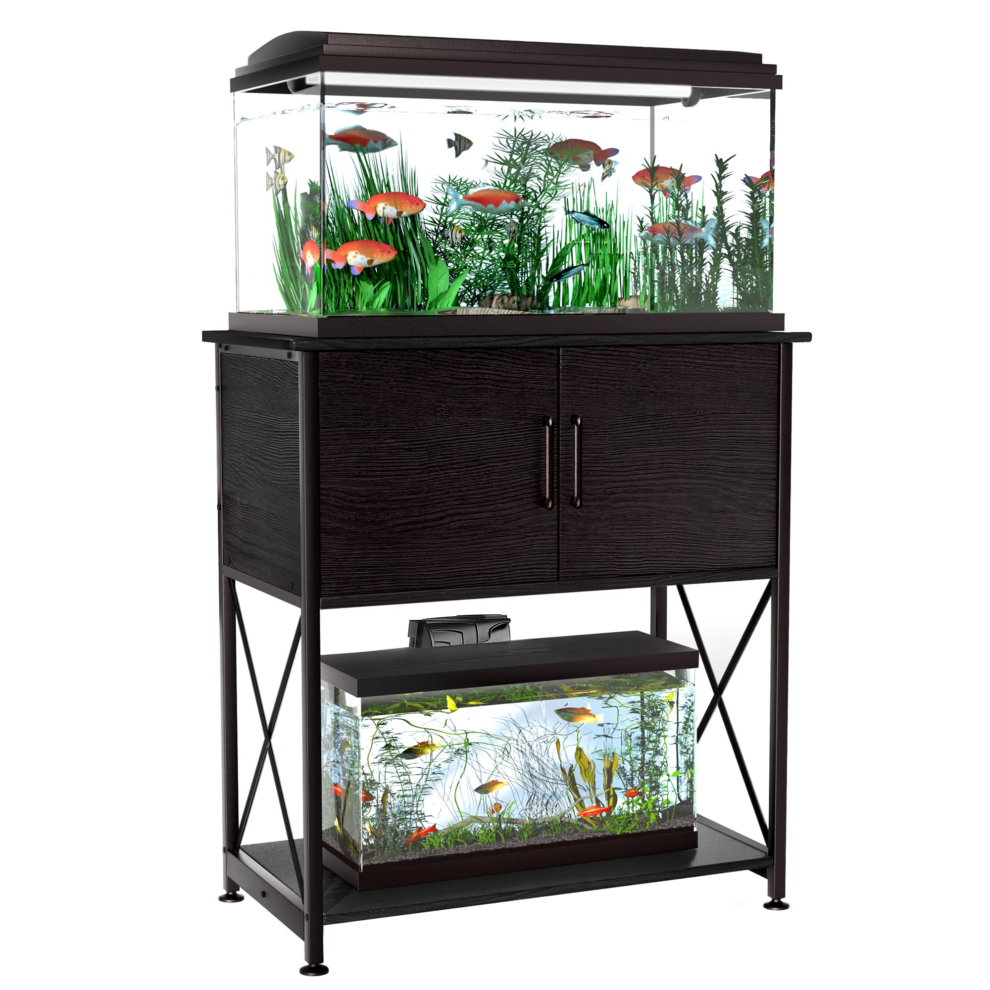 Herture 20-29 Gallon Aquarium Stand Metal Frame Fish Tank Stand with Cabinet Storage, for 20 Gallon Long Aquarium,30.7  L*16.5  