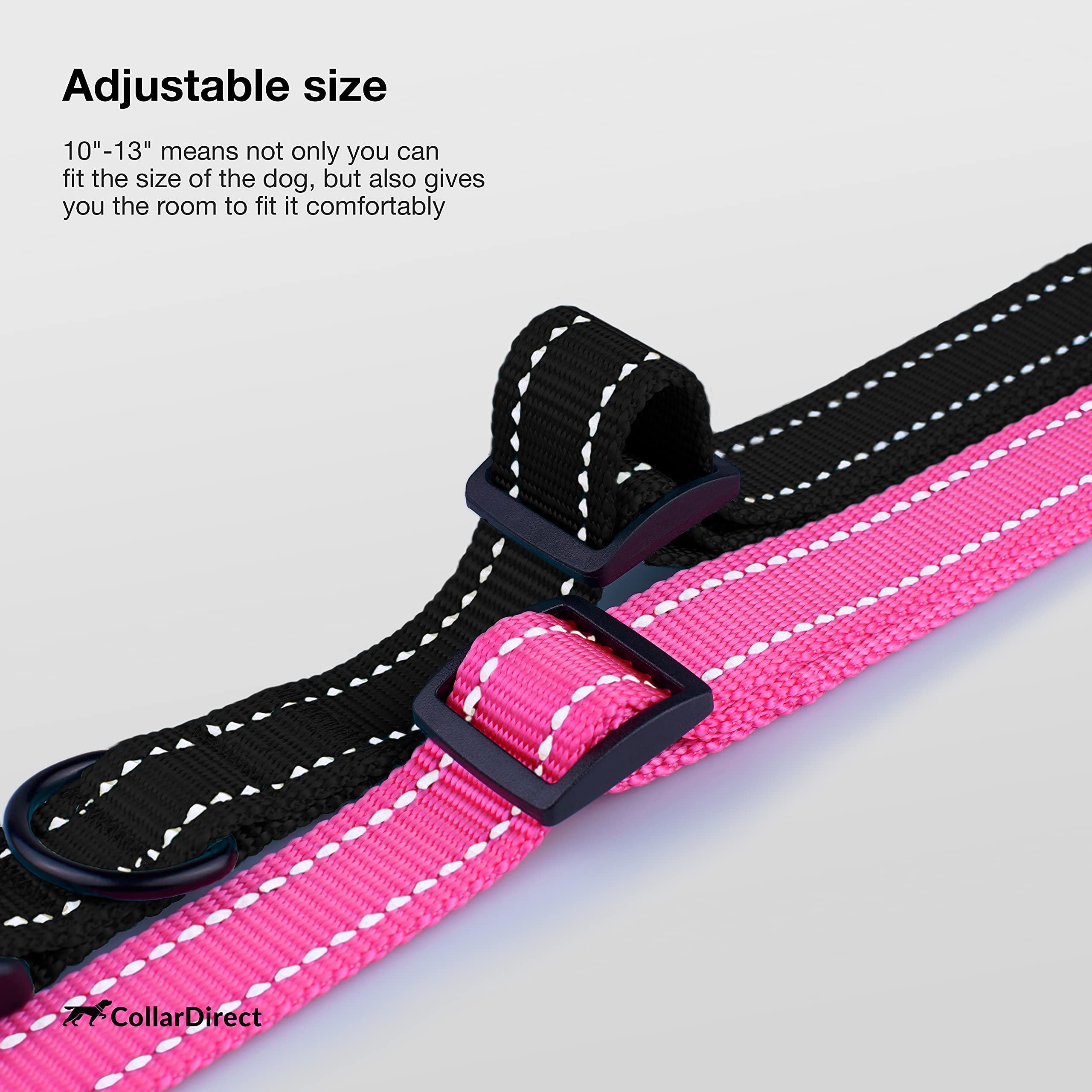 Collardirect Reflective Dog Collar For A Small, Medium, Large Dog Or Puppy With A Quick Release Buckle - Boy And Girl - Nylon Suitable For Swimming (10-13 Inch, Pink)