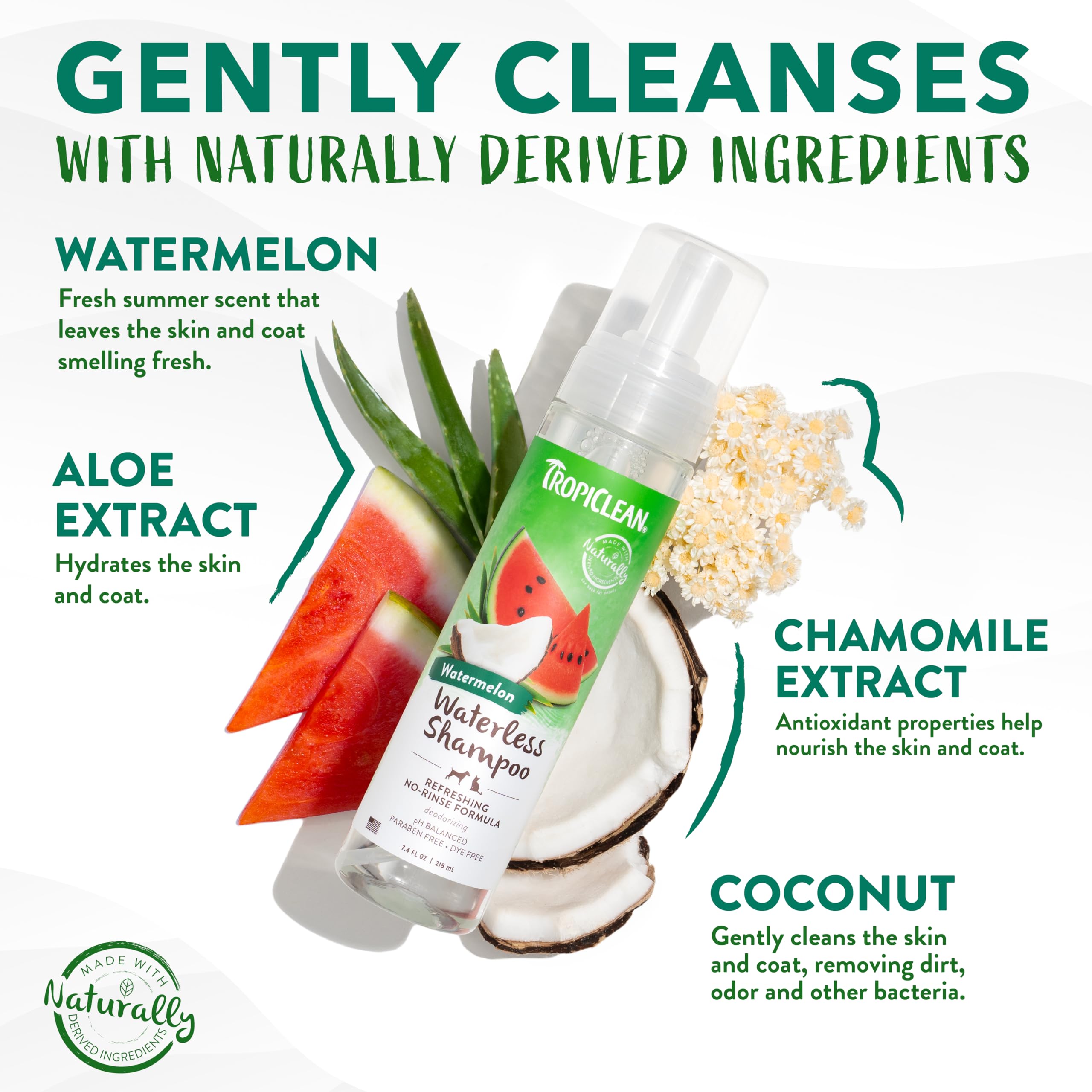 Tropiclean Watermelon Waterless Shampoo | Dry Shampoo For Cats & Dogs | Cat & Dog Bath Supplies 7.4 Oz | Made In The Usa