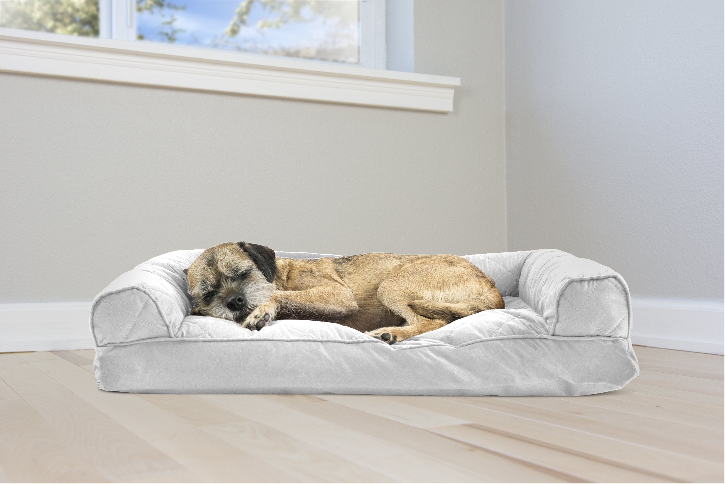 Furhaven Pillow Dog Bed For Medium/Small Dogs W/ Removable Bolsters & Washable Cover - Quilted Sofa - Silver Gray, Medium