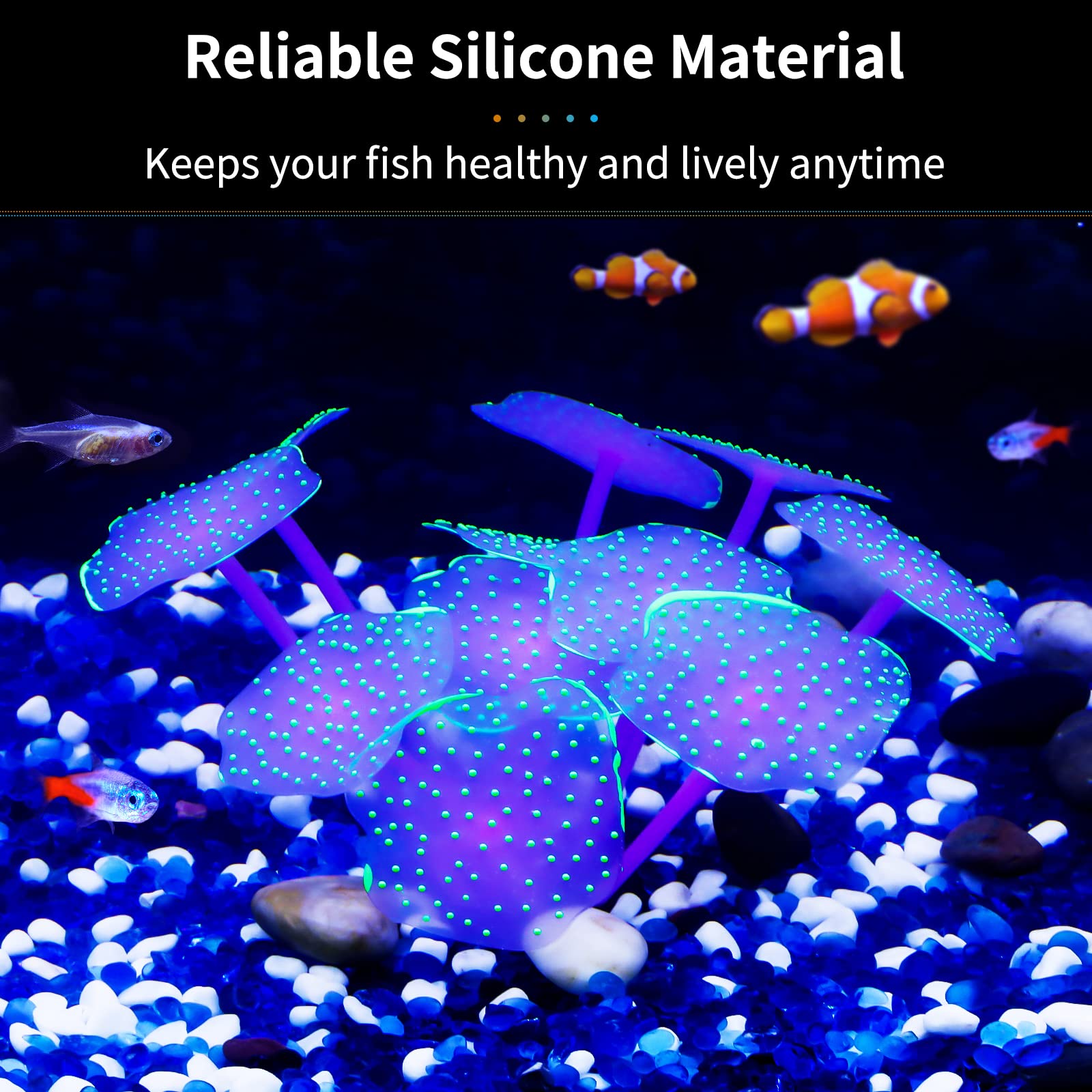 Uniclife Silicone Coral Plant Decorations Glowing Artificial Ornament For Fish Tank Aquarium, Green, Ball Shape