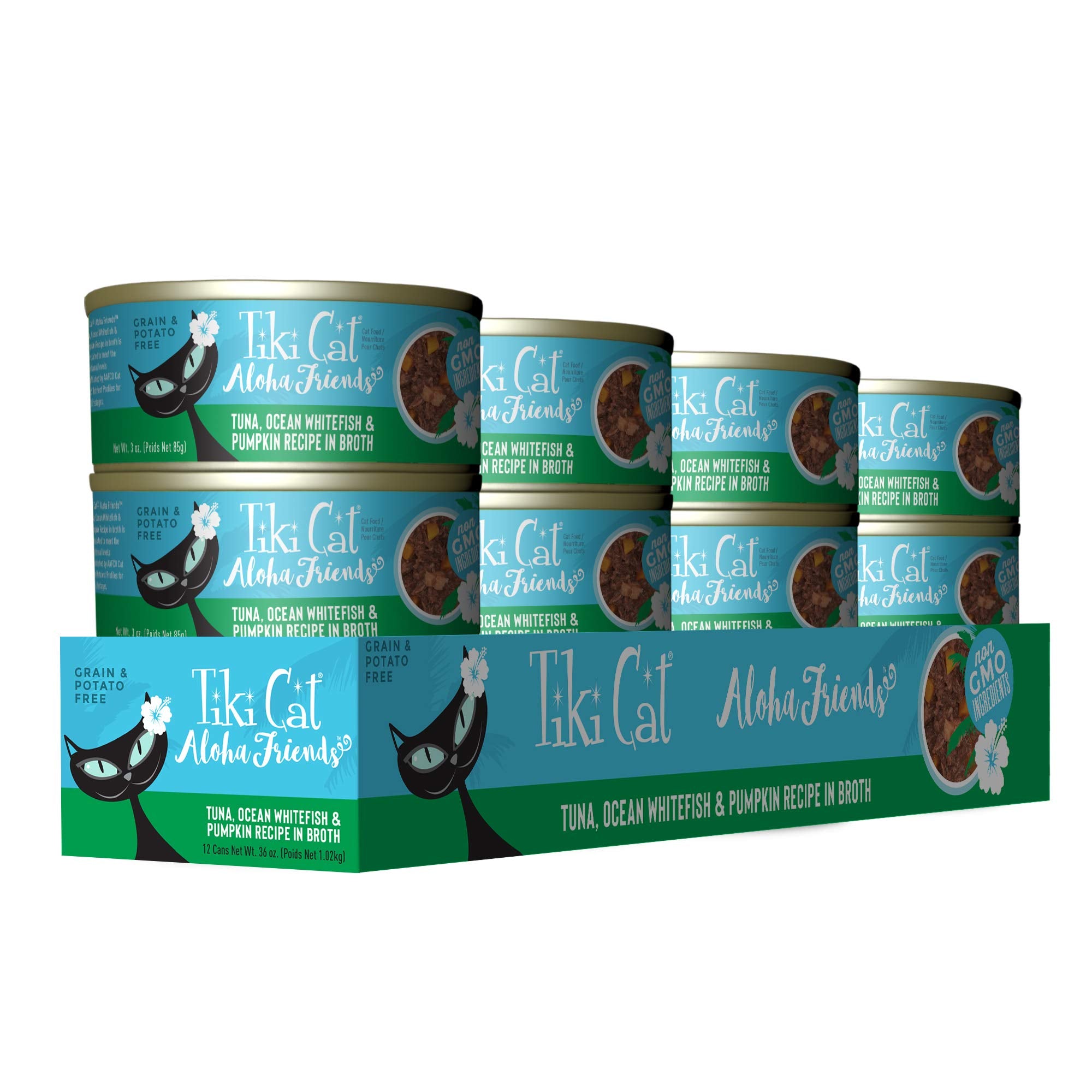 Tiki Cat Aloha Friends, Tuna, Ocean Whitefish & Pumpkin, Grain-Free & High Moisture, Wet Cat Food for All Life Stages 3 oz. Can