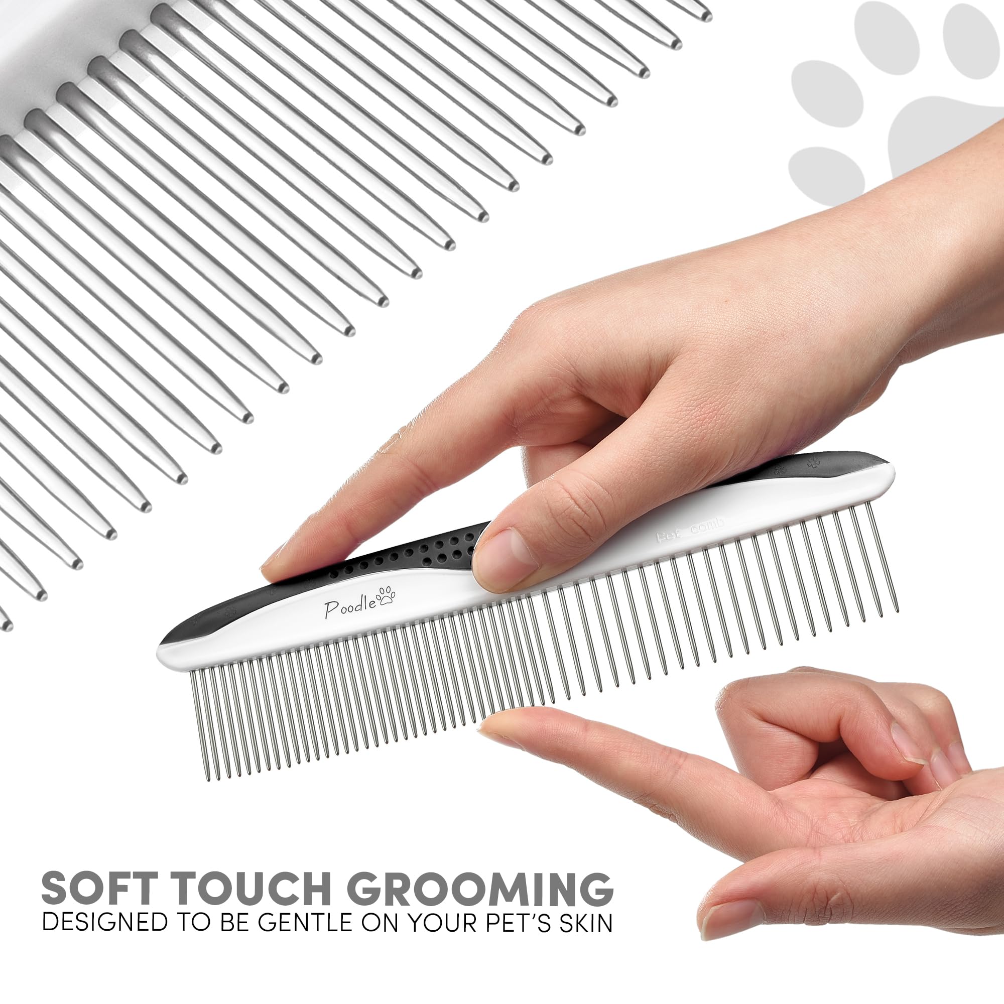 Poodle Pet Dog Combs for Grooming | 2 Pack | Stainless Steel Teeth Easily Remove Dirt | Proper Care Prevents Knots and Mats for