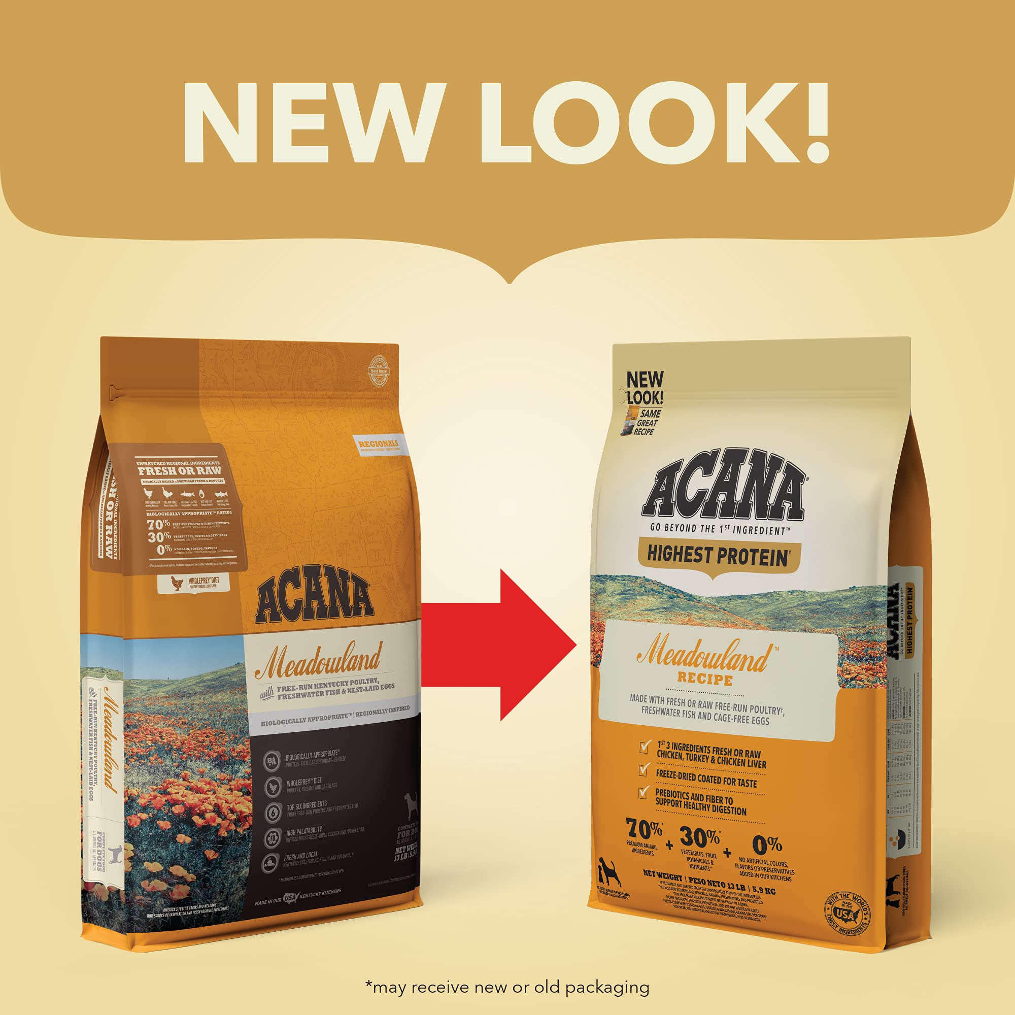 ACANA Highest Protein Dry Dog Food, Meadowland, Chicken and Turkey Recipe, 25lb