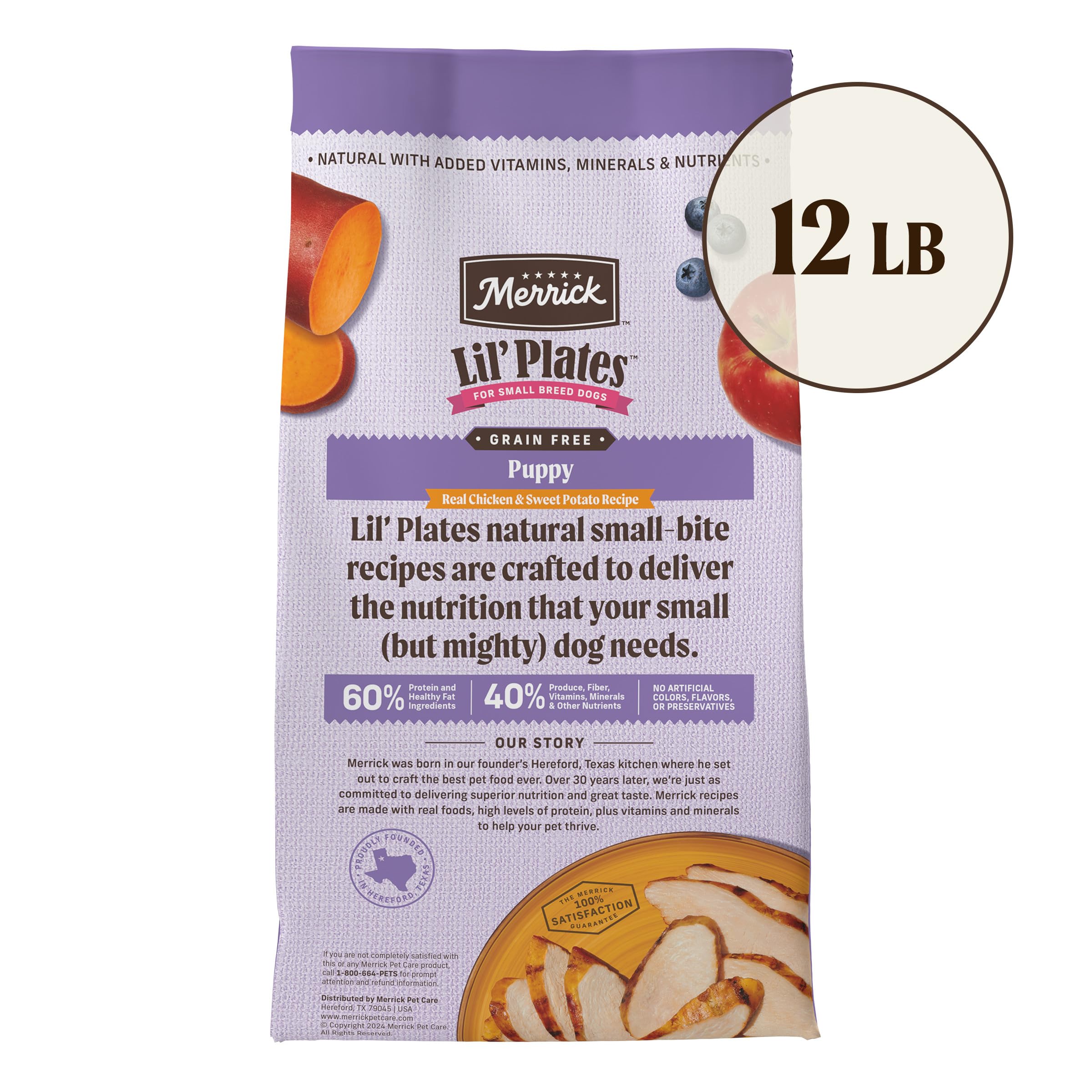 Merrick Lil Plates Premium Grain Free Dry Puppy Food for Small Dogs, Real Chicken and Sweet Potato Kibble - 12.0 lb. Bag