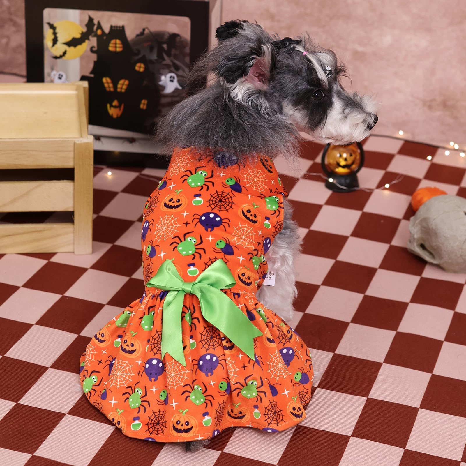 Cutebone Halloween Dog Dresses Velvet Holiday Small Dogs Clothes Onesie Pet Apparel Girl Puppy Skirt With Bow Hair Rope Cva47Xs