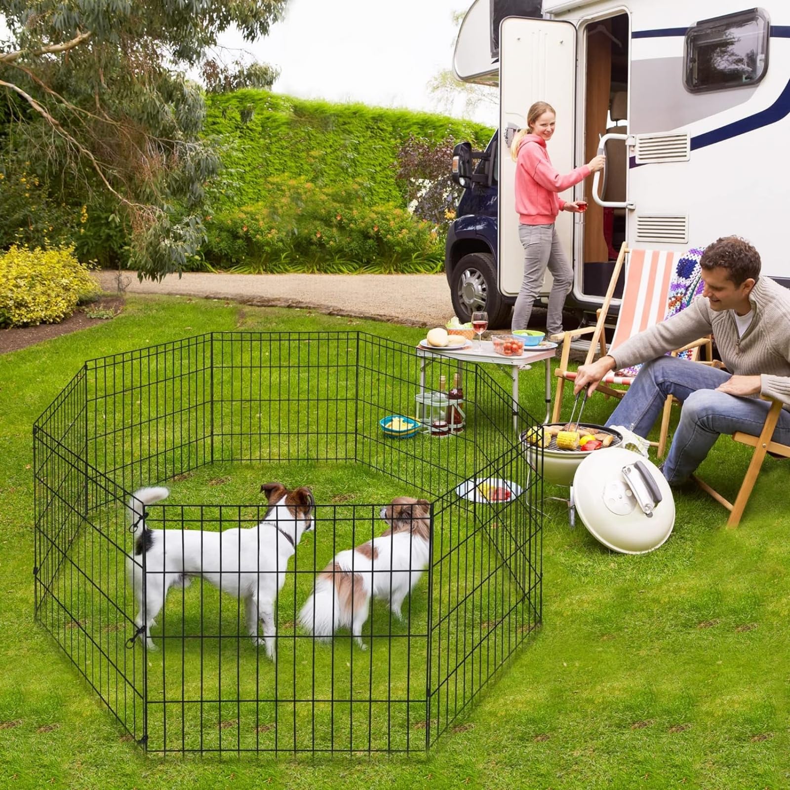 ZephyPaws Dog Playpen, 24 inch 8 Panels Foldable Metal Dog Pen Pet Fence Exercise Pen with Doors, Portable Indoor Outdoor Puppy