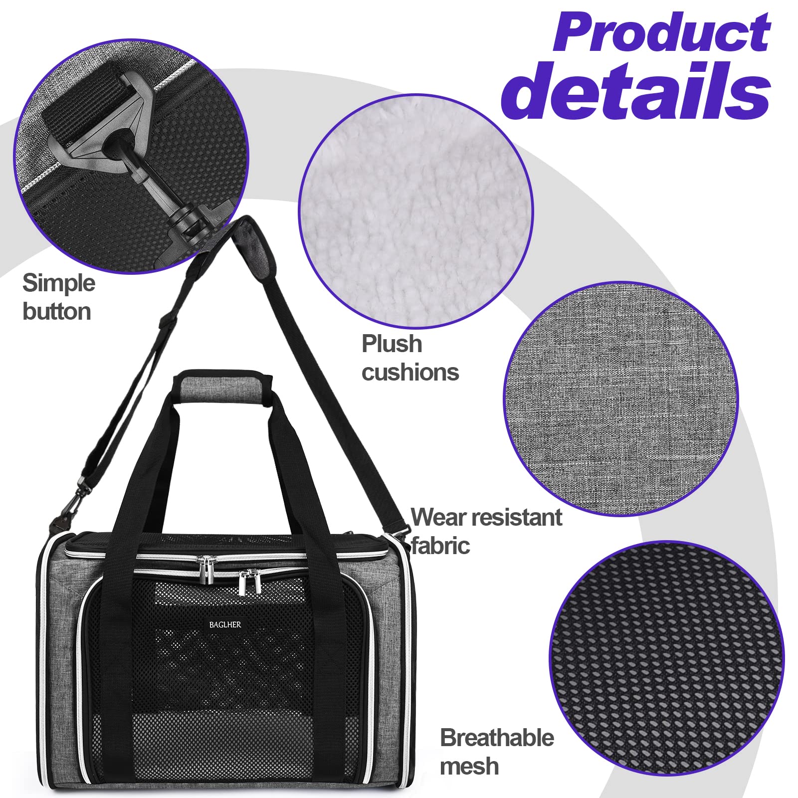 Baglher Pet Travel Carrier, Cat Carriers Dog Carrier For Small Medium Cats Dogs Puppies, Airline Approved Small Dog Carrier Soft