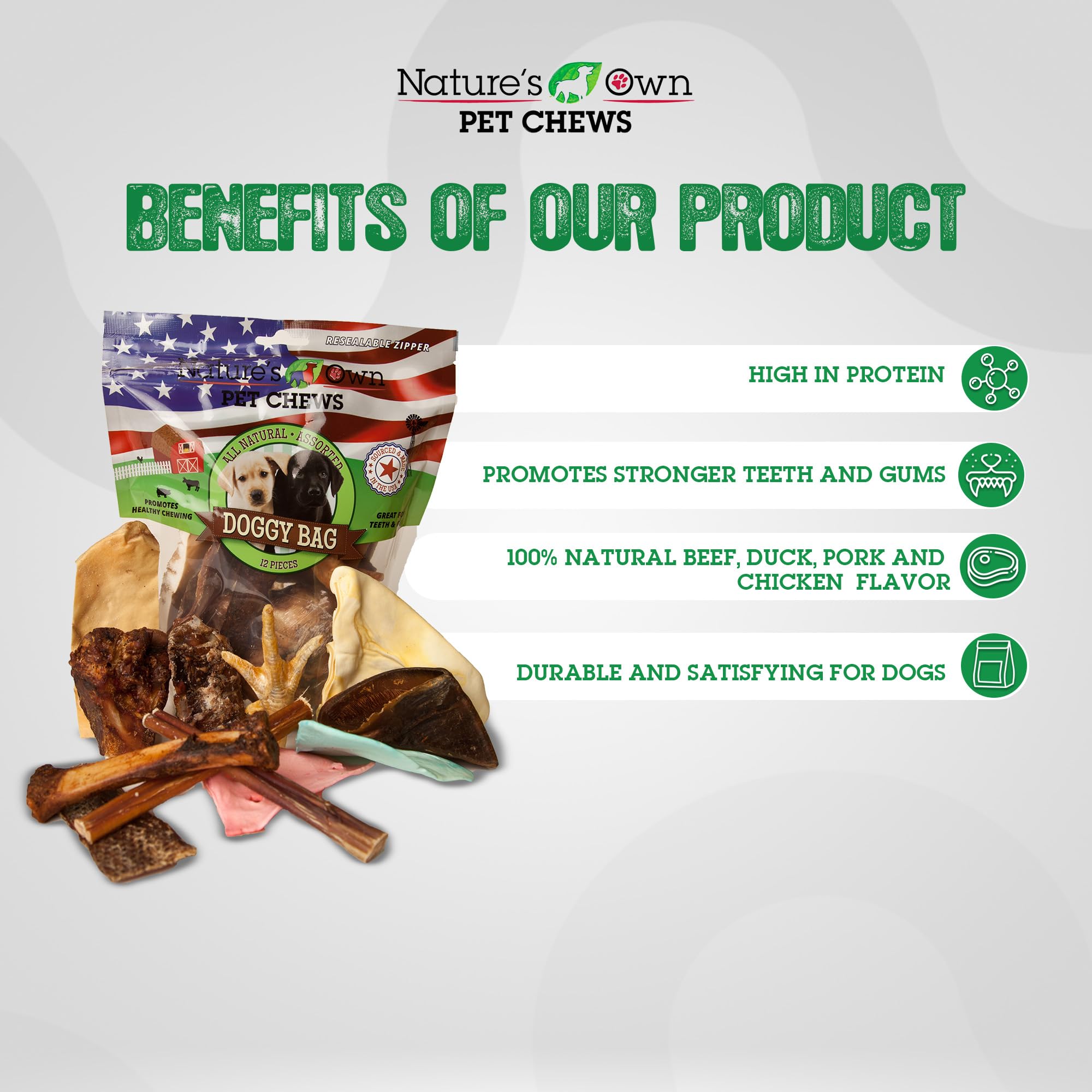 Natures Own Pet Chews Doggy Bag Treat, 12 Piece - Natures Own Healthy Pet Chews - Great for Teeth & Gums - Natural Protein Ful