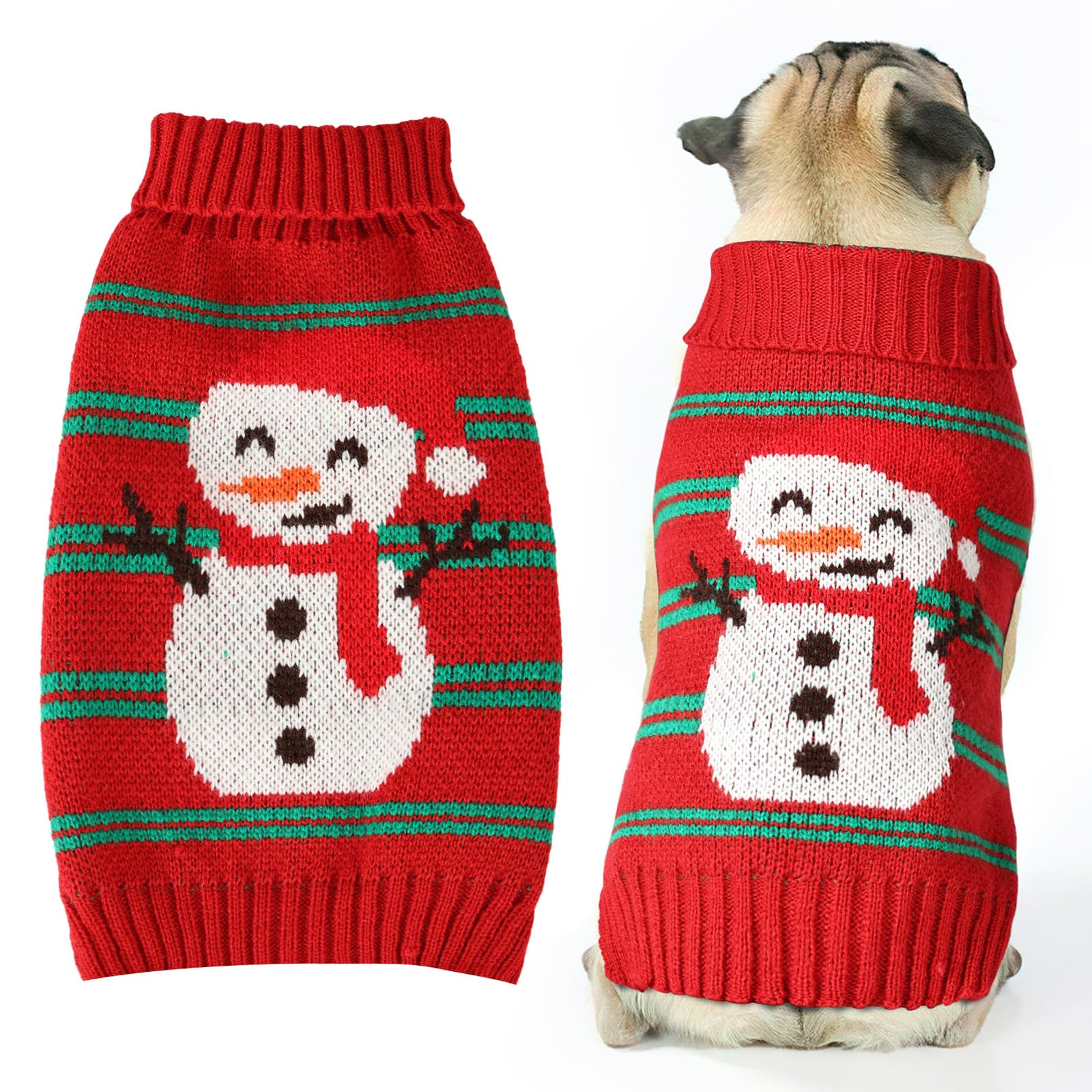 Christmas Sweaters For Small, Medium & Large Dogs - Soft, Warm Dog Clothes For Outdoors, Turtleneck, Double Knitting Collar, Sno