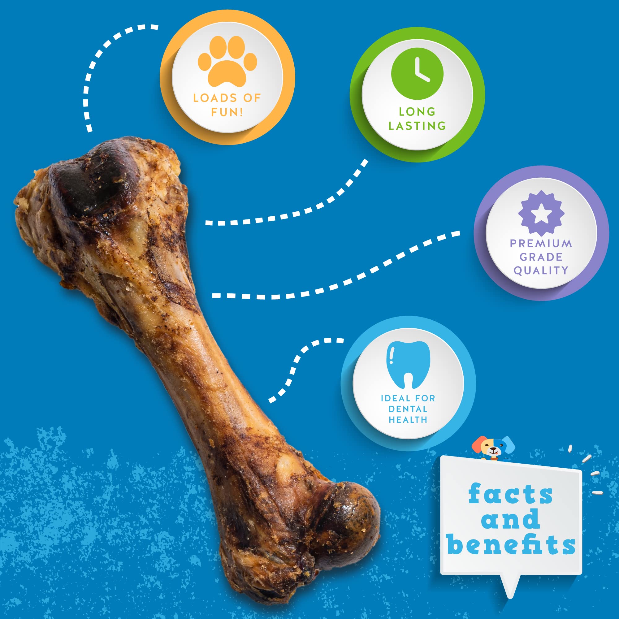 Jack&Pup 8 Pork Femur Bones for Dogs, Big Bones for Large Dogs, Gourmet Ham Beef Bones for Agressive Chewers, 4 Pack