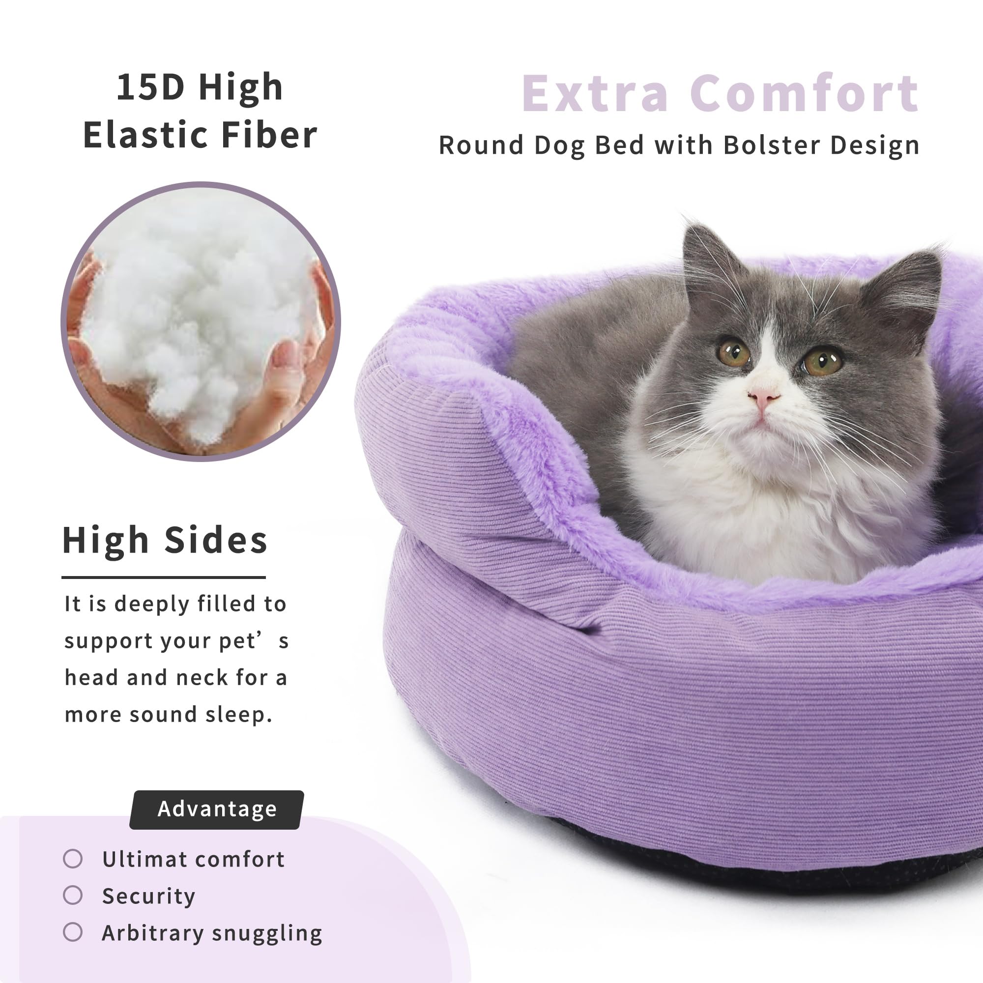 Ligh Purple Dog Bed Xs Washable Round Cat Beds For Indoor Cats, Washable Pet Bed For Puppy And Kitten With Slip-Resistant Bottom