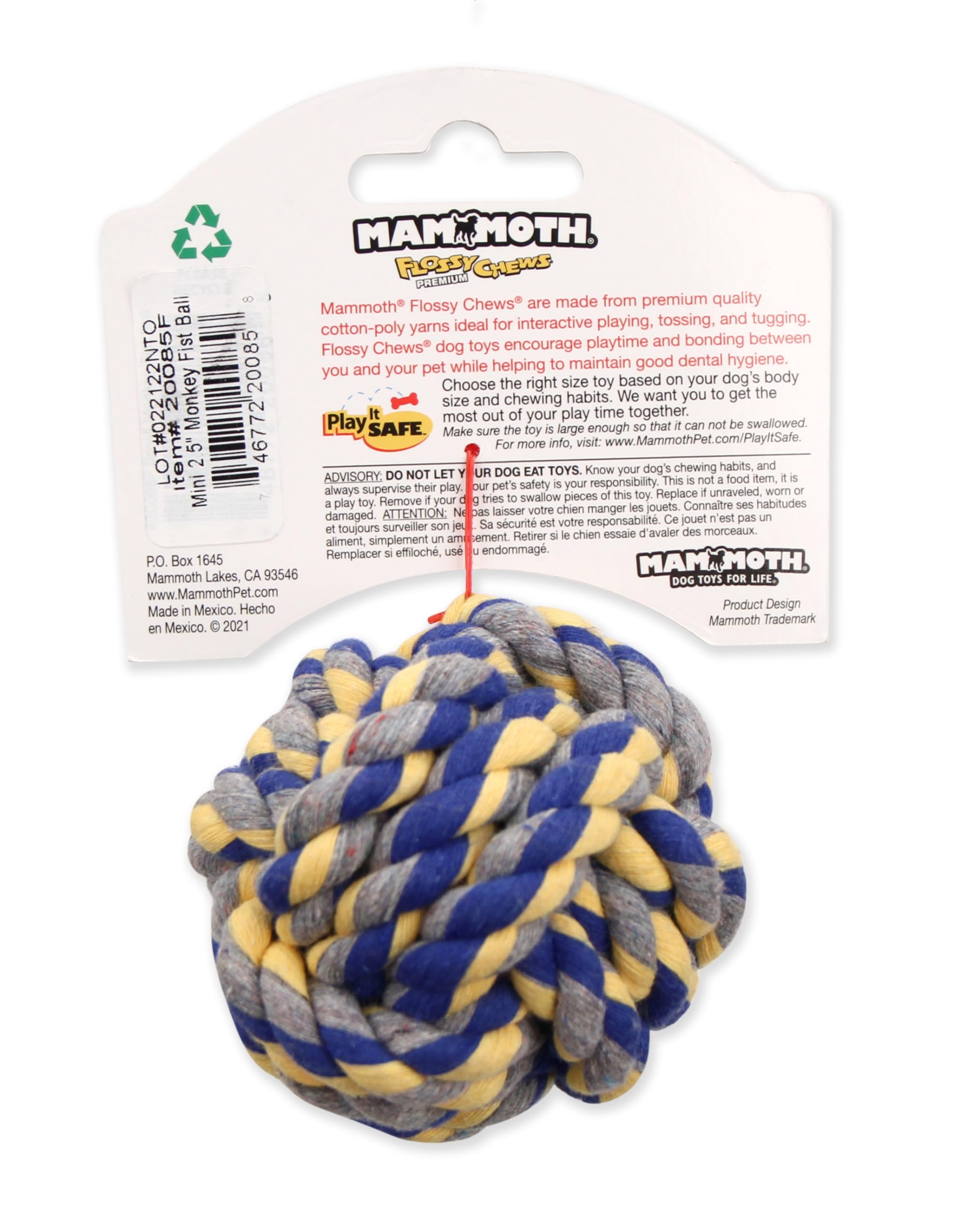 Mammoth Pet Products 43720085: Monkey Fist Ball Dog Toy, Mini