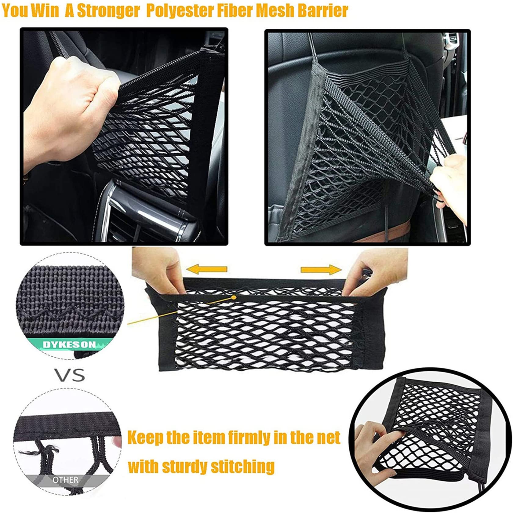 Dykeson Dog Car Net Barrier Pet Barrier With Auto Safety Mesh Organizer Baby Stretchable Storage Bag Universal For Cars, Suvs -Easy Install, Car Divider For Driving Safely With Children & Pets