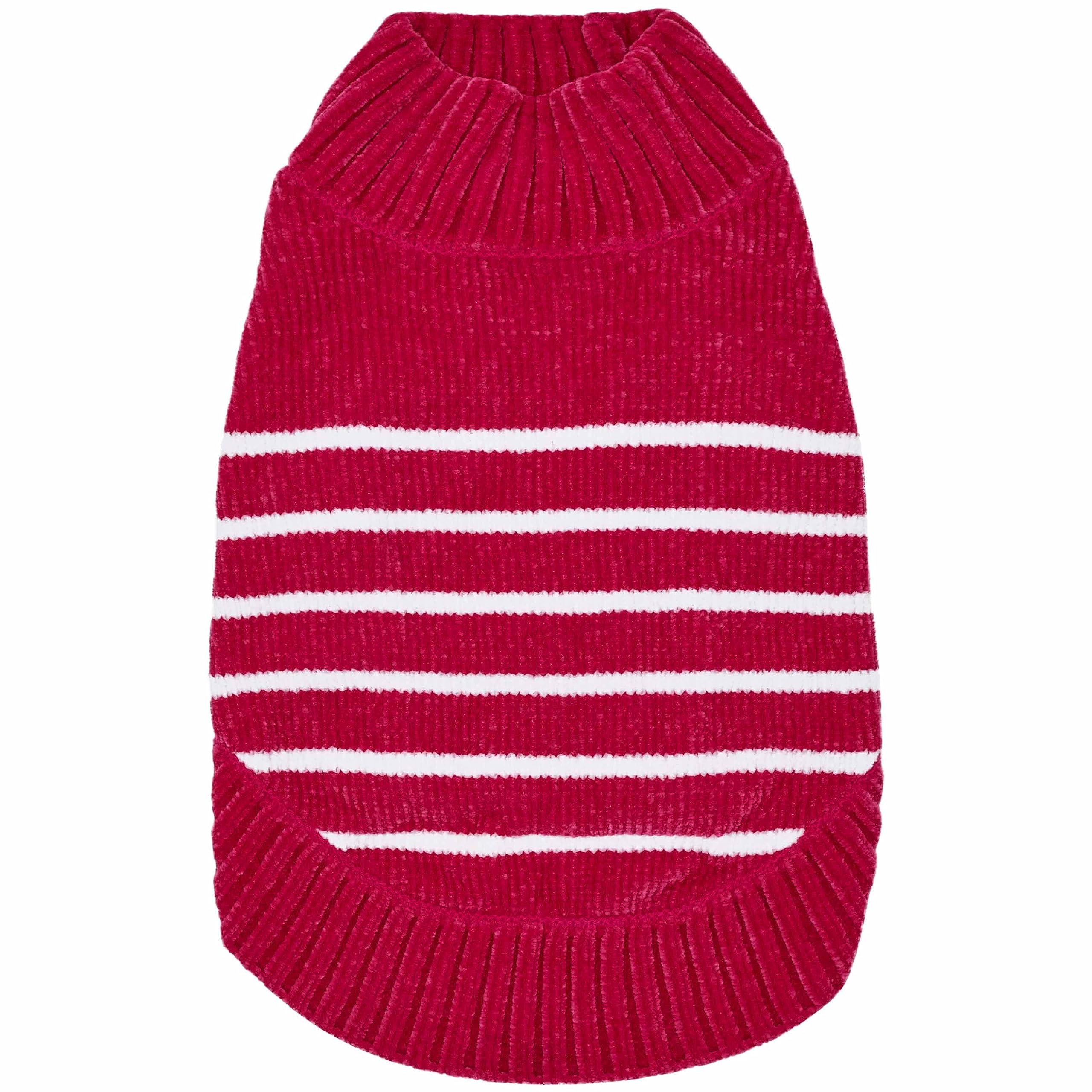 Blueberry Pet Cozy Soft Chenille Classy Striped Dog Sweater in Hot Pink, Back Length 20'', Pack of 1 Clothes for Dogs
