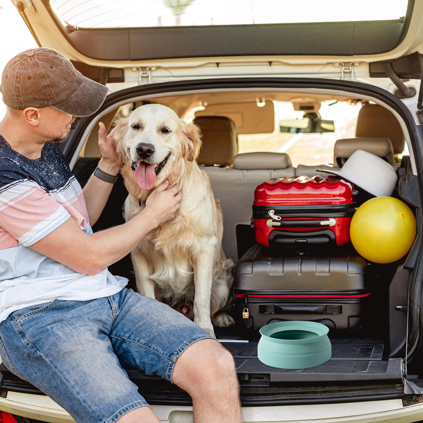 SLSON Spill Proof Dog Water Bowl for Cars,Collapsible No Splash Dog Travel Bowls Integrated Molding Portable Pet Bowl for Vehicl