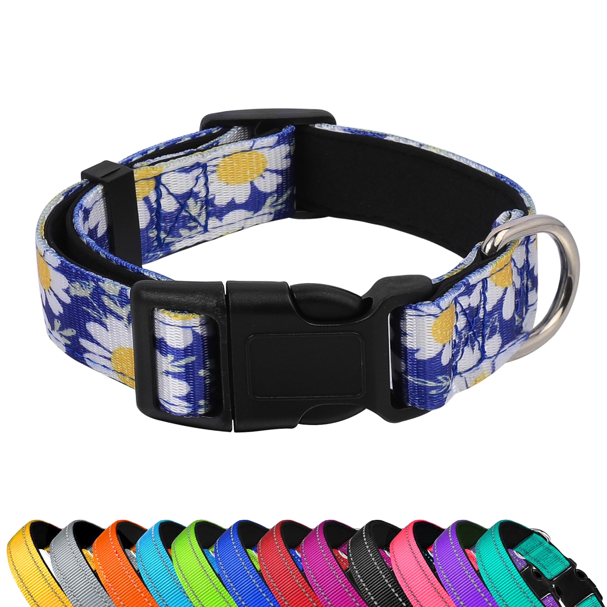 Pwod Reflective Dog Collar, Adjustable Soft Neoprene Padded Nylon Pet Collars With Buckle For Puppy And Small Dogs, Cats, Small 