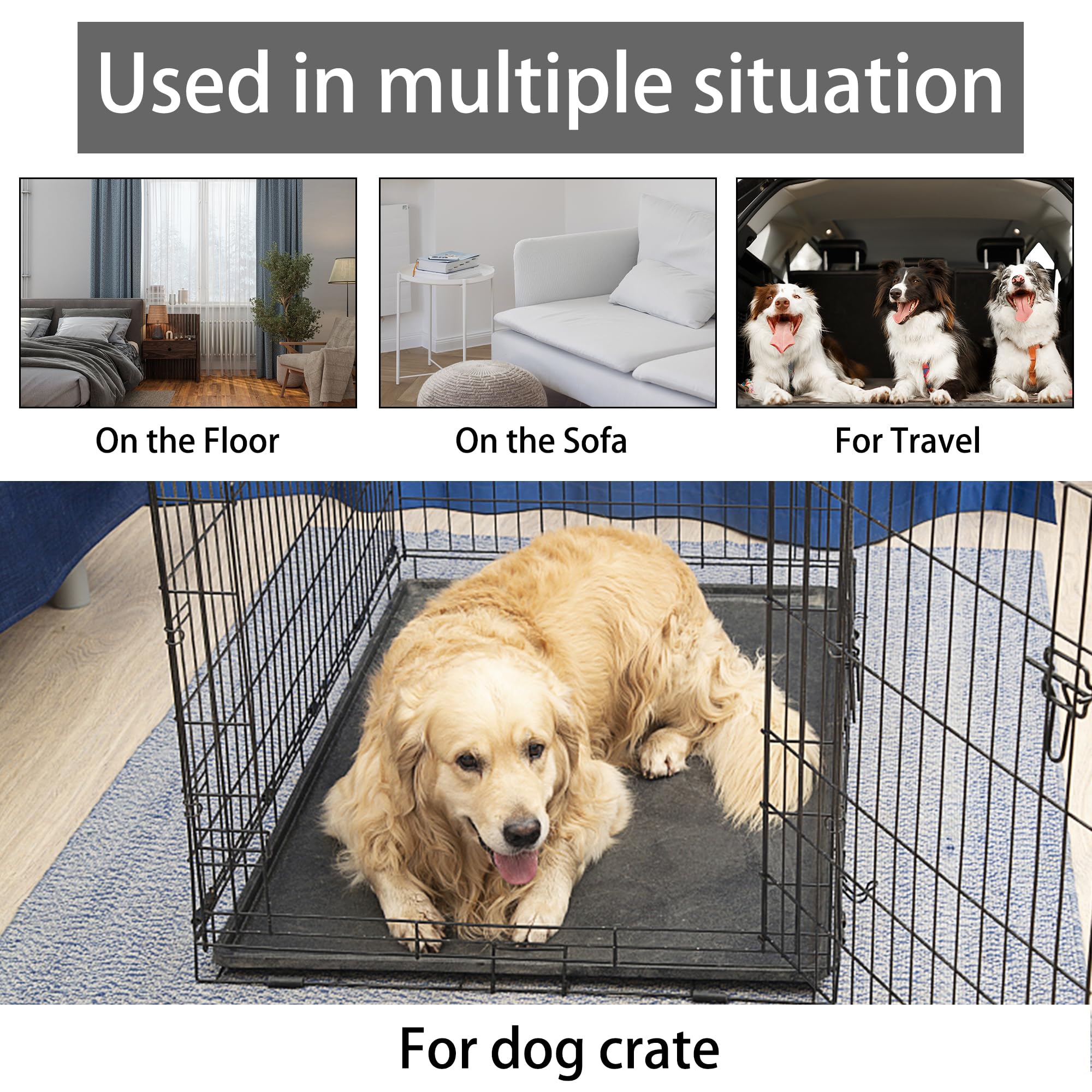 Khonsu Pet Dog Bed Mat Crate Pad For Up To 45 Lbs Dogs With Reversible Sides For Cold And Hot Seasons, Completely Washable Cushi