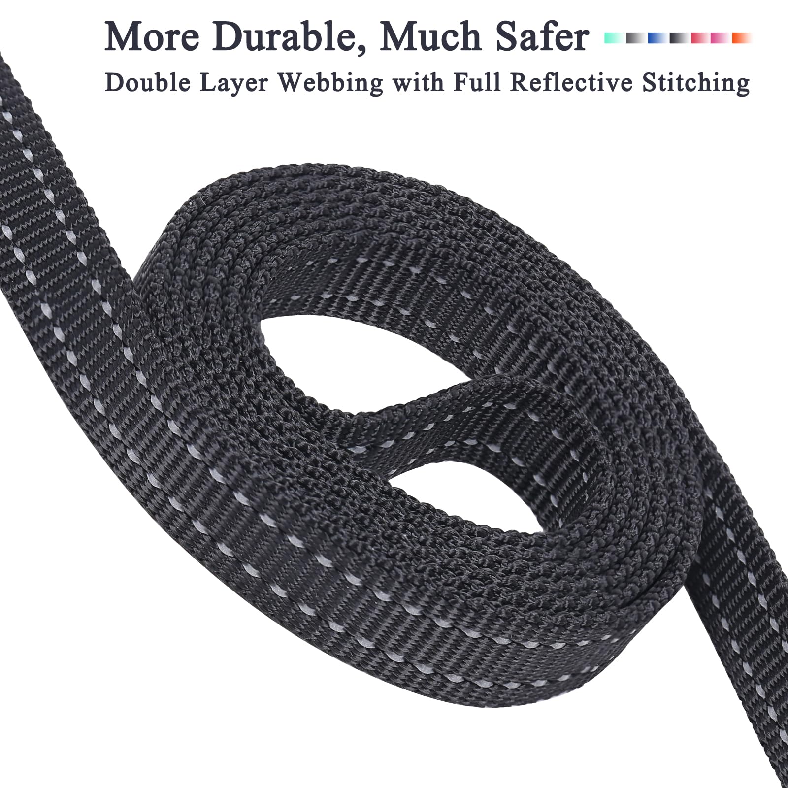 Vivaglory Traffic Handle Dog Leash, Two Padded Soft Handles Dog Leash, Strong Reflective & Metal Hook Training Dog Lead, Blue