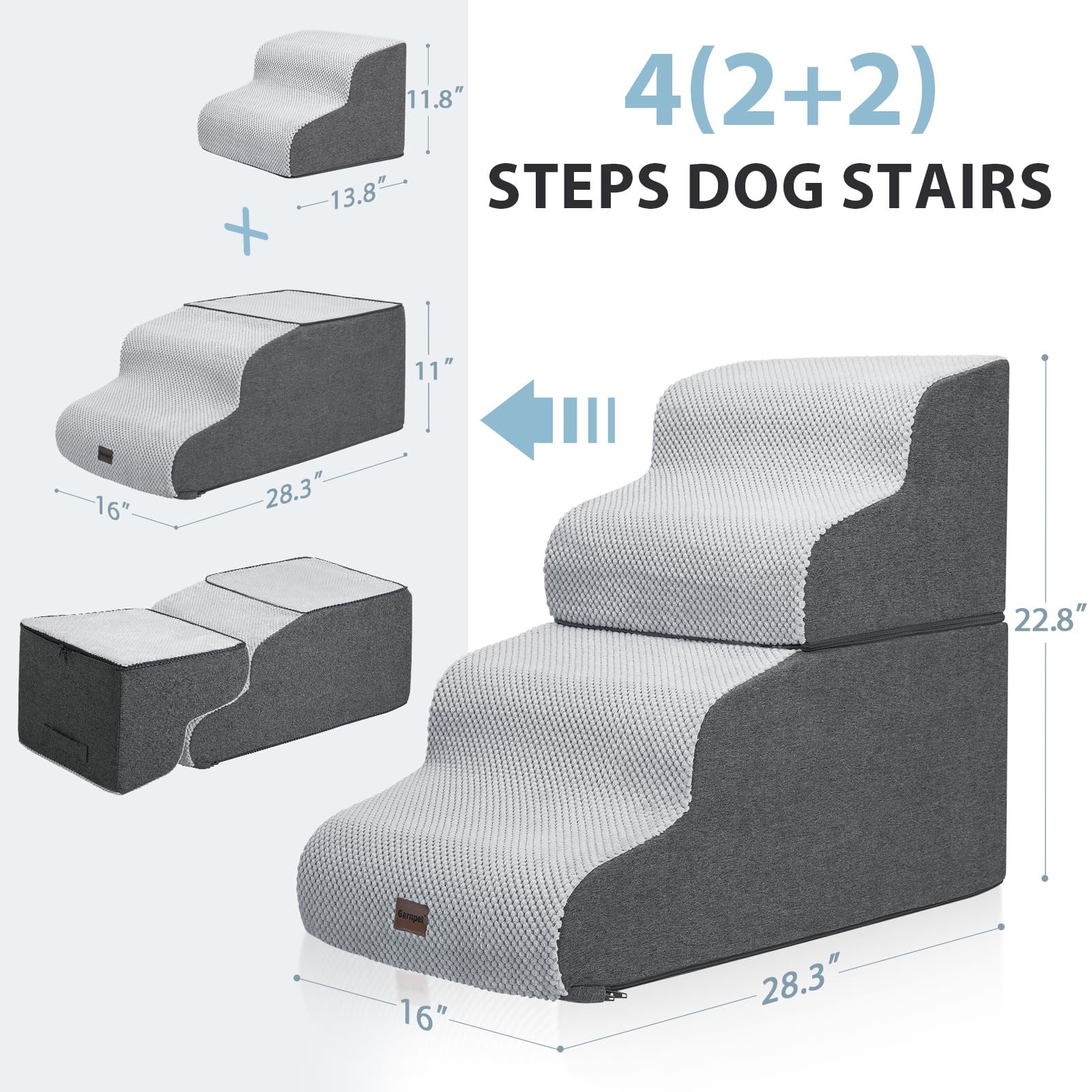 Garnpet Dog Stairs For High Beds, 4-Step Dog Steps For Small Dogs And Cats, Foldable Pet Stairs For High Bed Climbing, Non-Slip