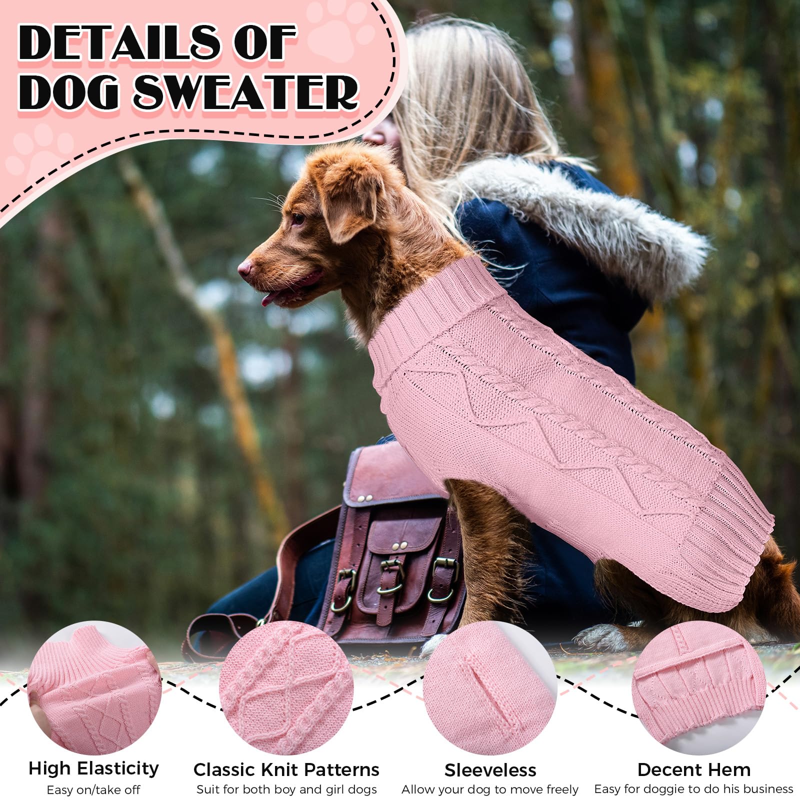 Soft Warm Dog Sweaters - Turtleneck, Double Knitting, Collar For Outdoor Playing, Warm Dog Clothes (Xl, Pink)