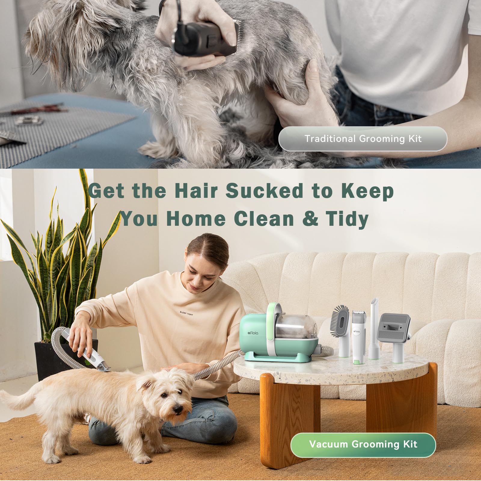 Afloia Dog Grooming Kit - Pet Vacuum & Clippers Nail Trimmer Grinder & Brush for Shedding with 6 Pet Grooming Tools, Low Noise D