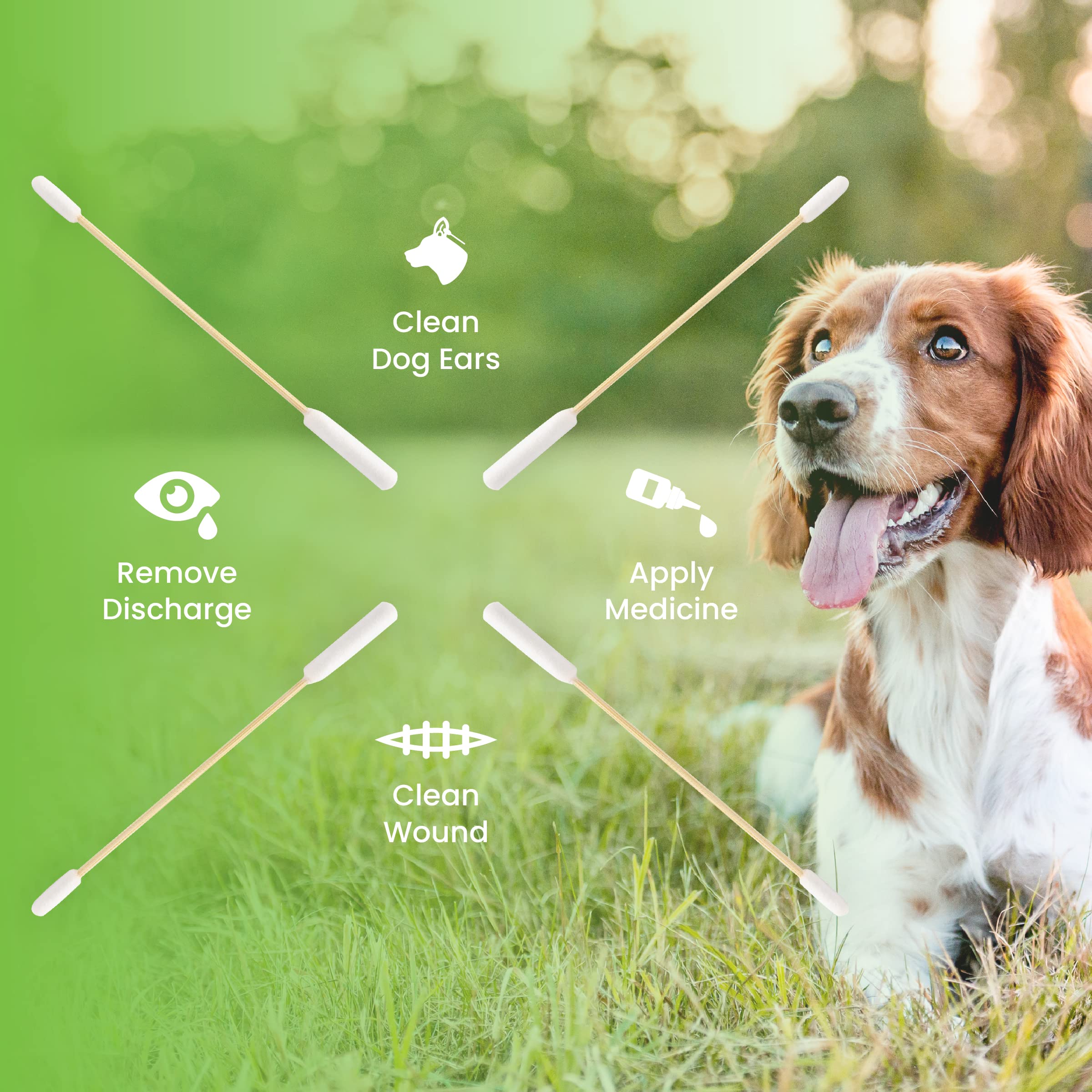 We Love Doodles Long Cotton Dog Ear Swabs | Double Sided Qtips for Dogs | Large Wooden Cleaner Balls Tool | Q Tips Swab to Flush
